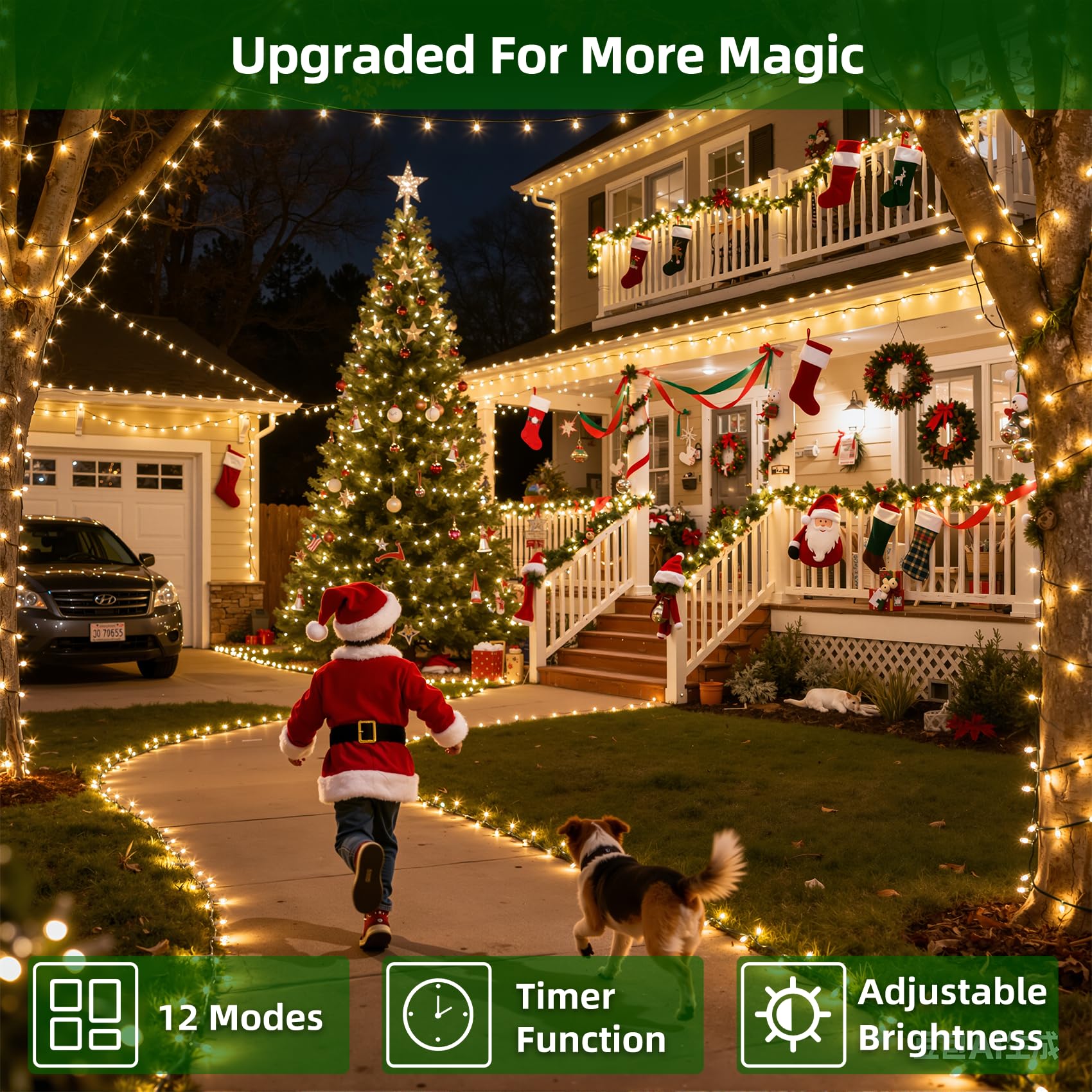 300Led Chrstmas Lights  75Ft Indoor Outdoor Christmas String Lights With 12 Modes  Warm White Christmas Tree Lights With Timer Dimmable Connectable For Fence Garden Wedding Party Decor Warmwhite