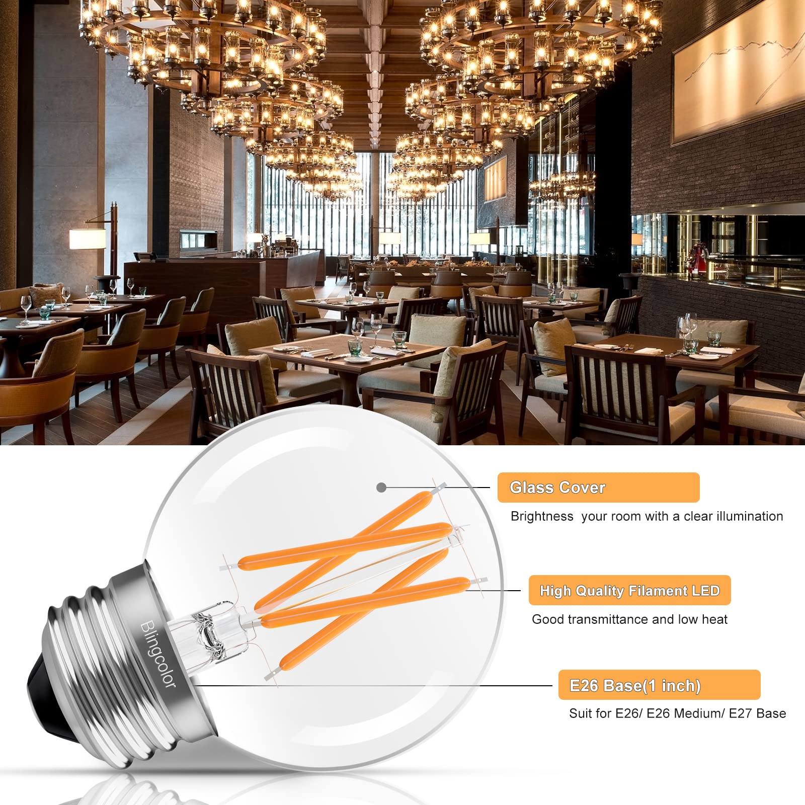 E26 Led Bulb 60 Watt Equivalent, 6W Dimmable E26 Led Edison Bulb,G16.5 Led Globe Light Bulb,Warm White 2700K, Ac120V,600Lm, 6Pack G16.5 Light Bulbs Led 60 Watt For Chandeliers,Vanity,Wall Sconces