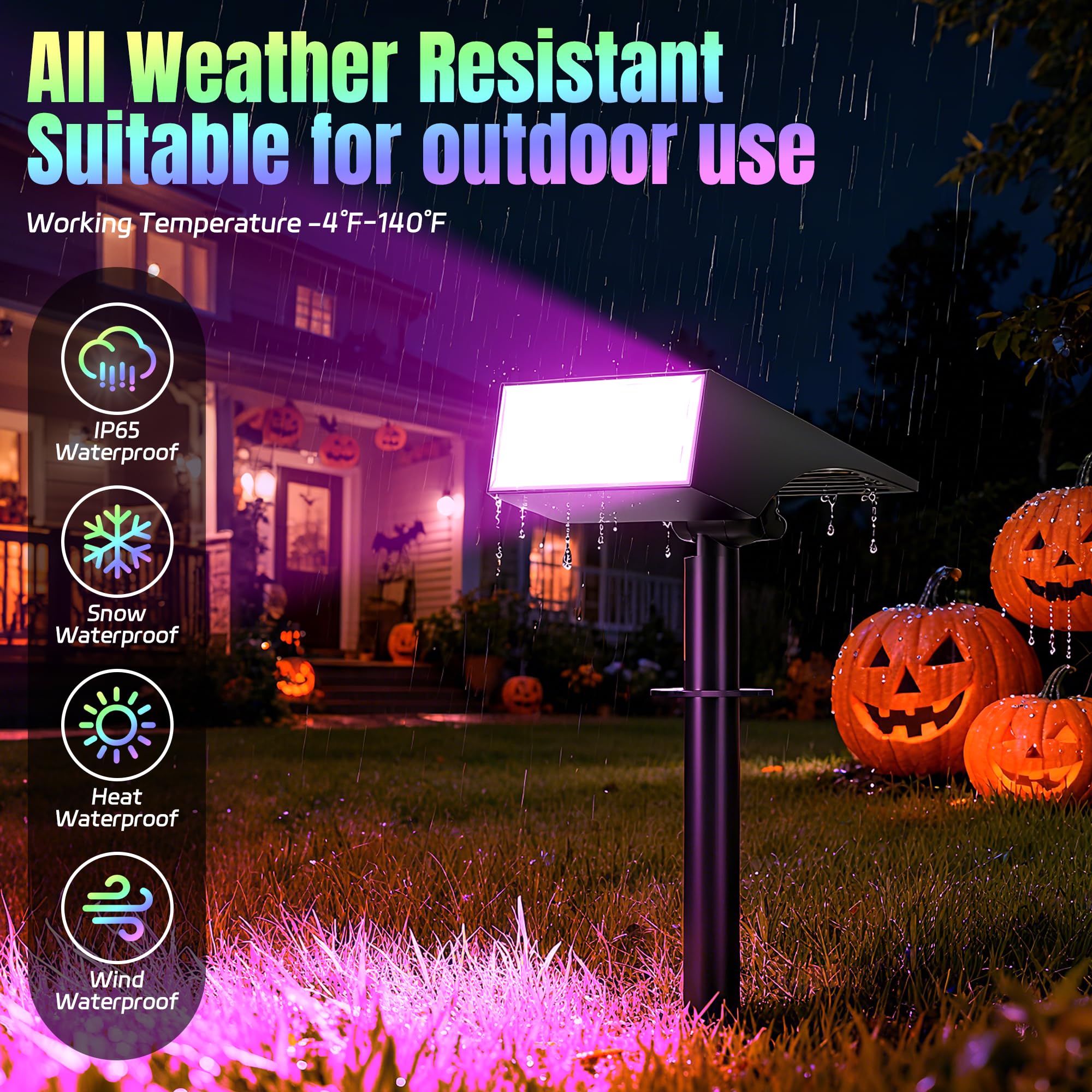 WENATY Solar Spot Lights Outdoor, 7 Modes, 2 Pack, Waterproof Multicolor LED Flood Lights for Garden, Pathway, Halloween, Christmas