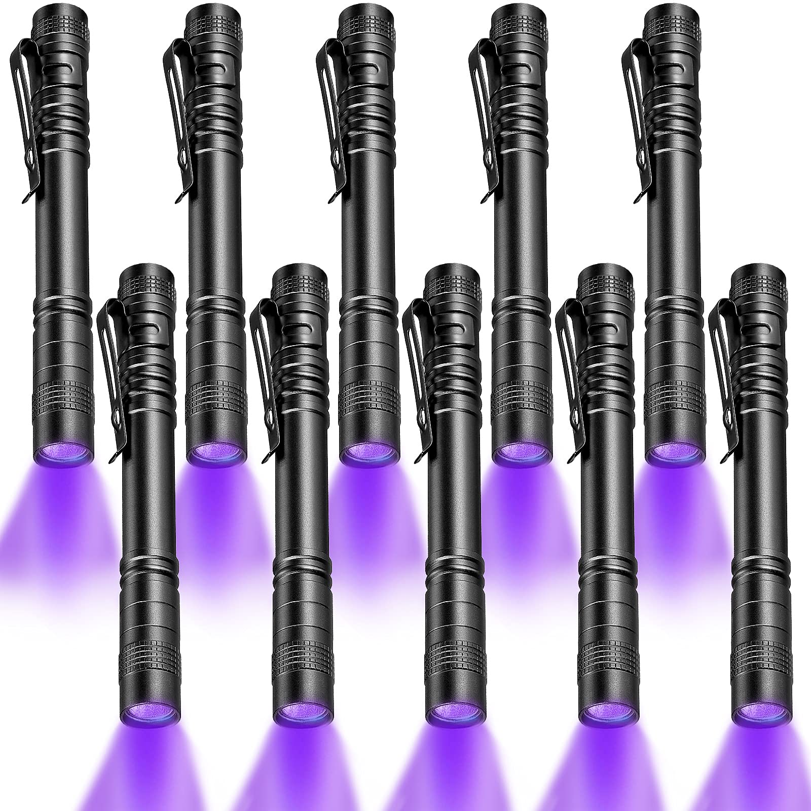 Honoson UV Black Light Flashlight, 10 Pack, 5.2 Inches Long, Aluminum, Black, Ideal for Leak Detection and Stain Inspection