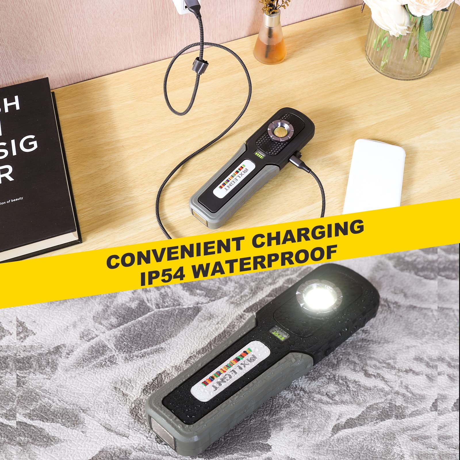 MXLEGNT Detailing Light Paint Inspection Lamp - Rechargeable LED Color Match Light, 2700K-6500K, 500LM, 93+ CRI, Black, with Magnet