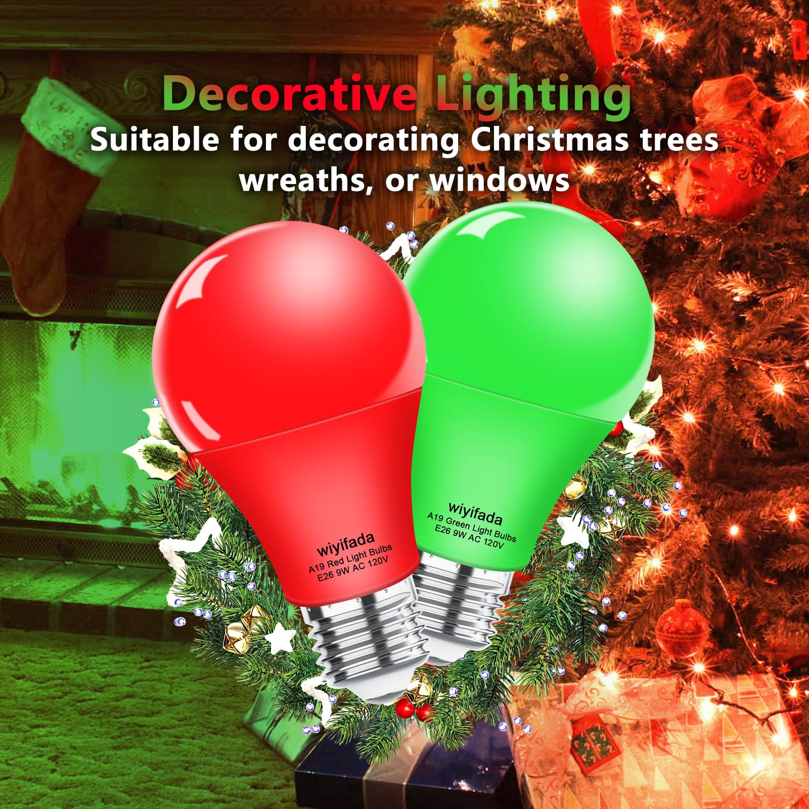 Wiyifada 2 Pack A19 Led Red Green Light Bulbs 9W Christmas Light Bulbs Replace To 100W  120V E26 Dimmable Colored Light Bulb For Halloween  Home Lighting  Party Decoration  Holiday Lighting