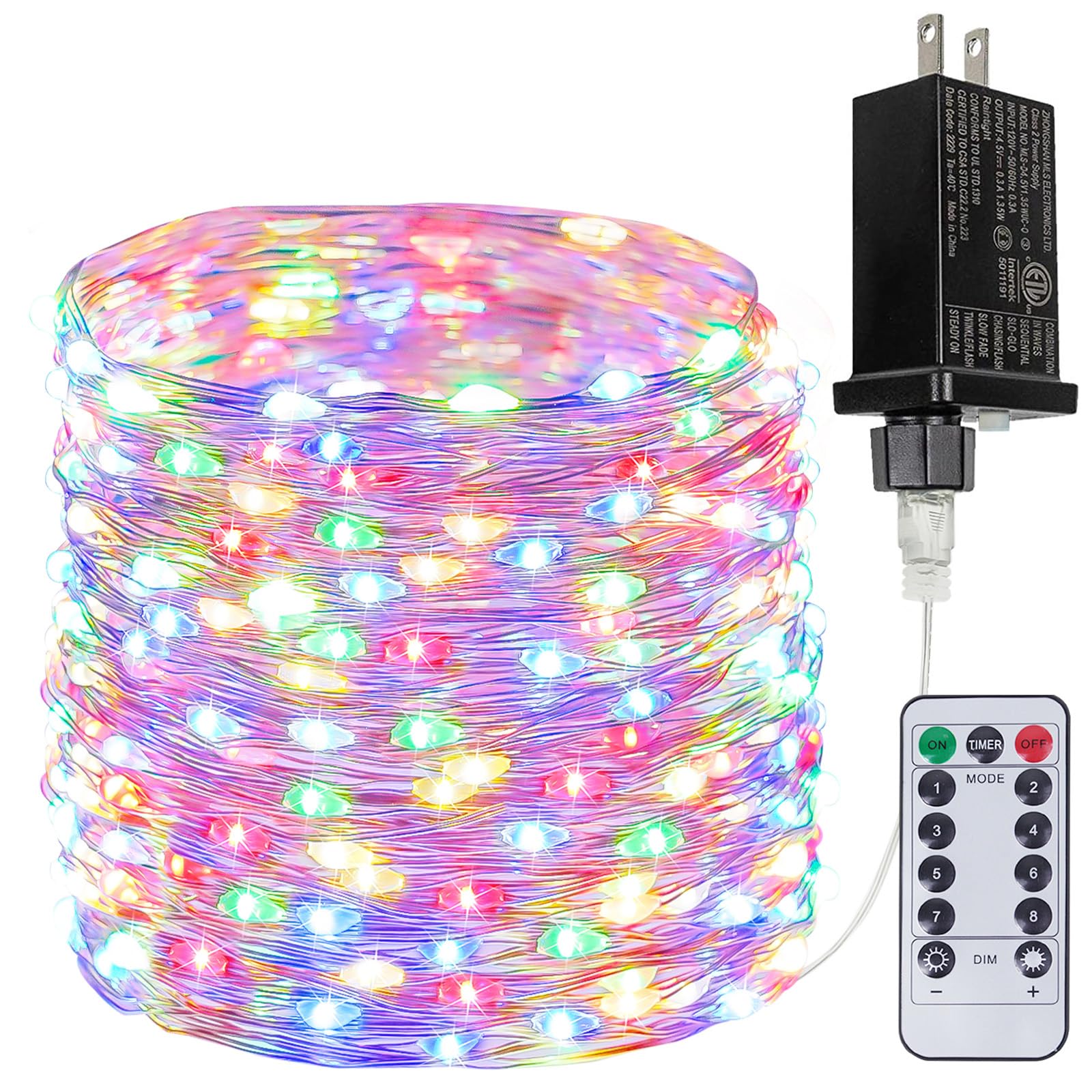 BHCLIGHT 66Ft 200 LED Fairy Lights with Remote, Waterproof, 8 Modes, Timer, Multicolor, Model MLS-D4.5V1.35WUC-O