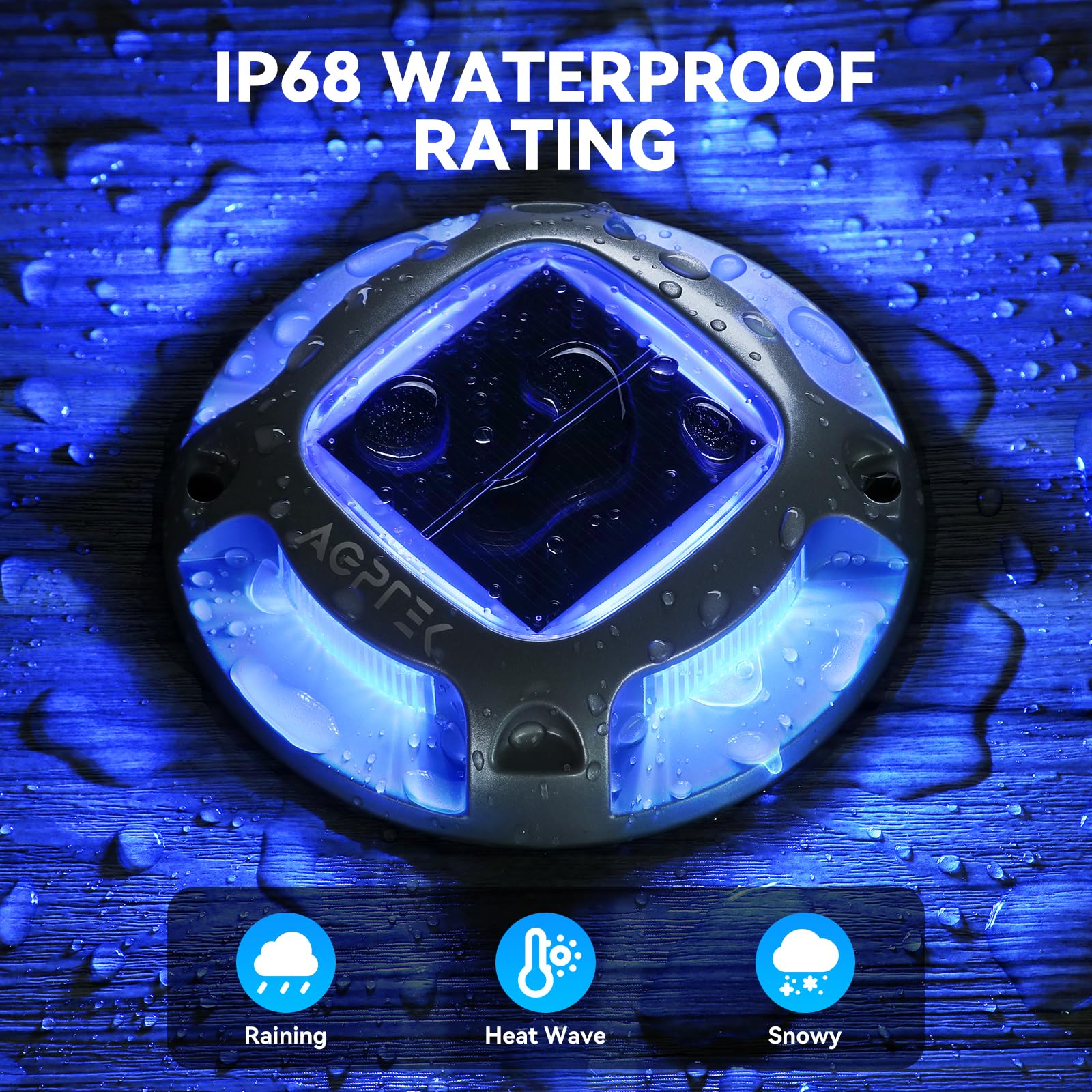 AGPTEK Solar Driveway Lights, 12 Pack, Waterproof LED, Blue & White, Model SLD1SD, Outdoor Deck Dock Marker Lights