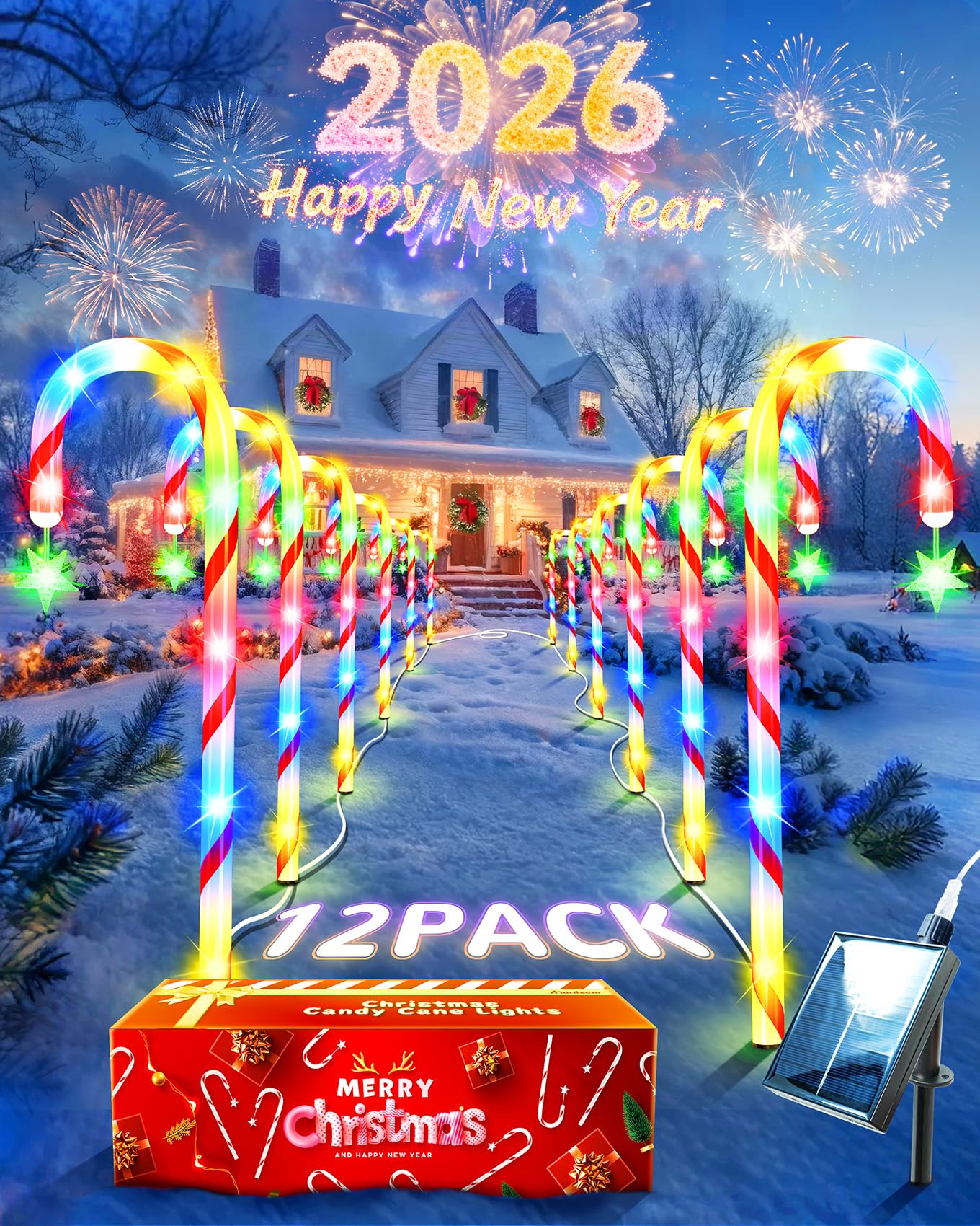 Anordsem Solar Christmas Decorations Outdoor: 21 Candy Cane Stake Lights 12 Pack - Waterproof Led 8 Colorful Lighting Models For Yard Garden Pathway Xmas Decor - 2026 New Year Gifts For Homeowners