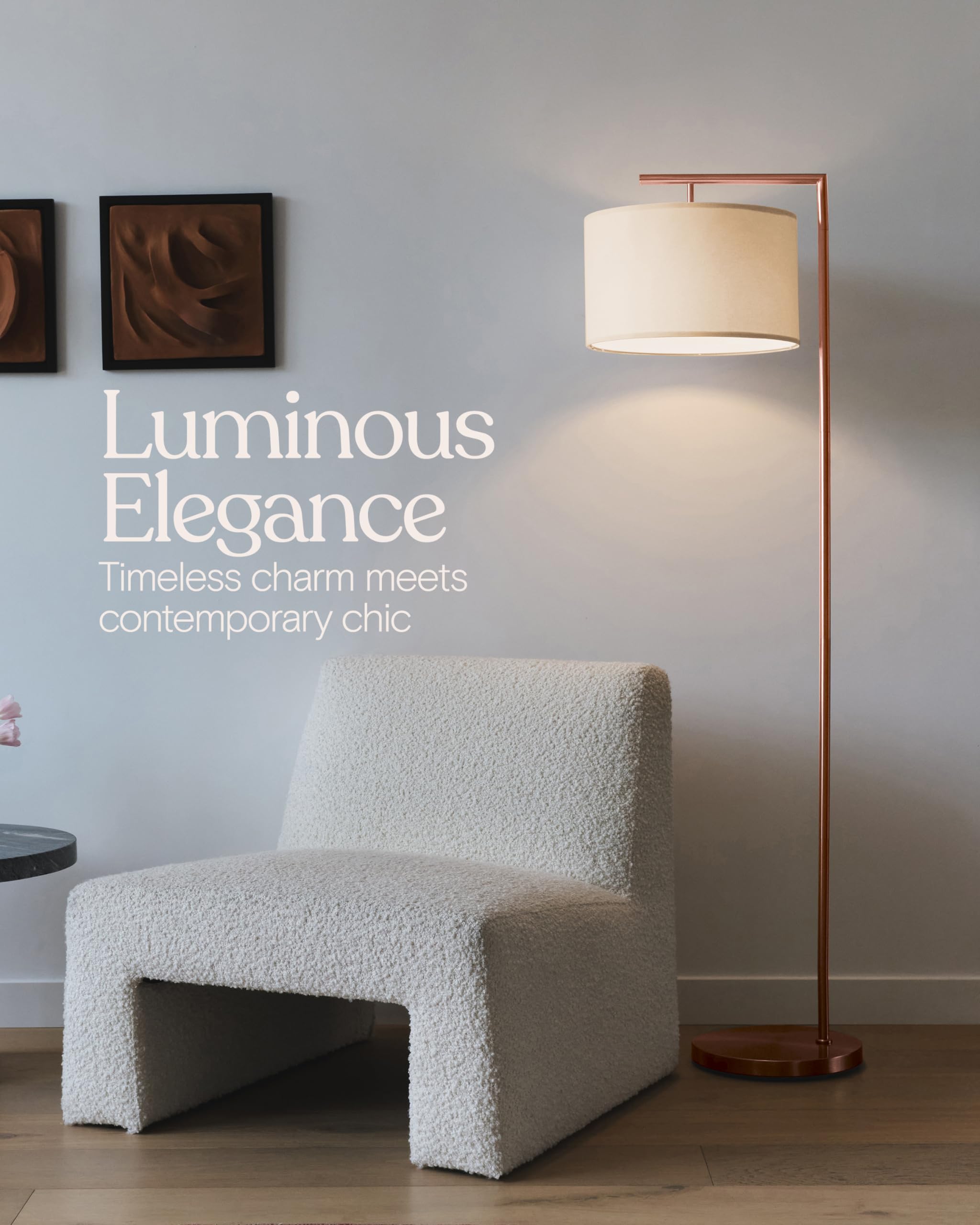 Brightech Montage Modern Floor Lamp - LED Tall Standing Lamp for Living Rooms & Offices - Rose Gold