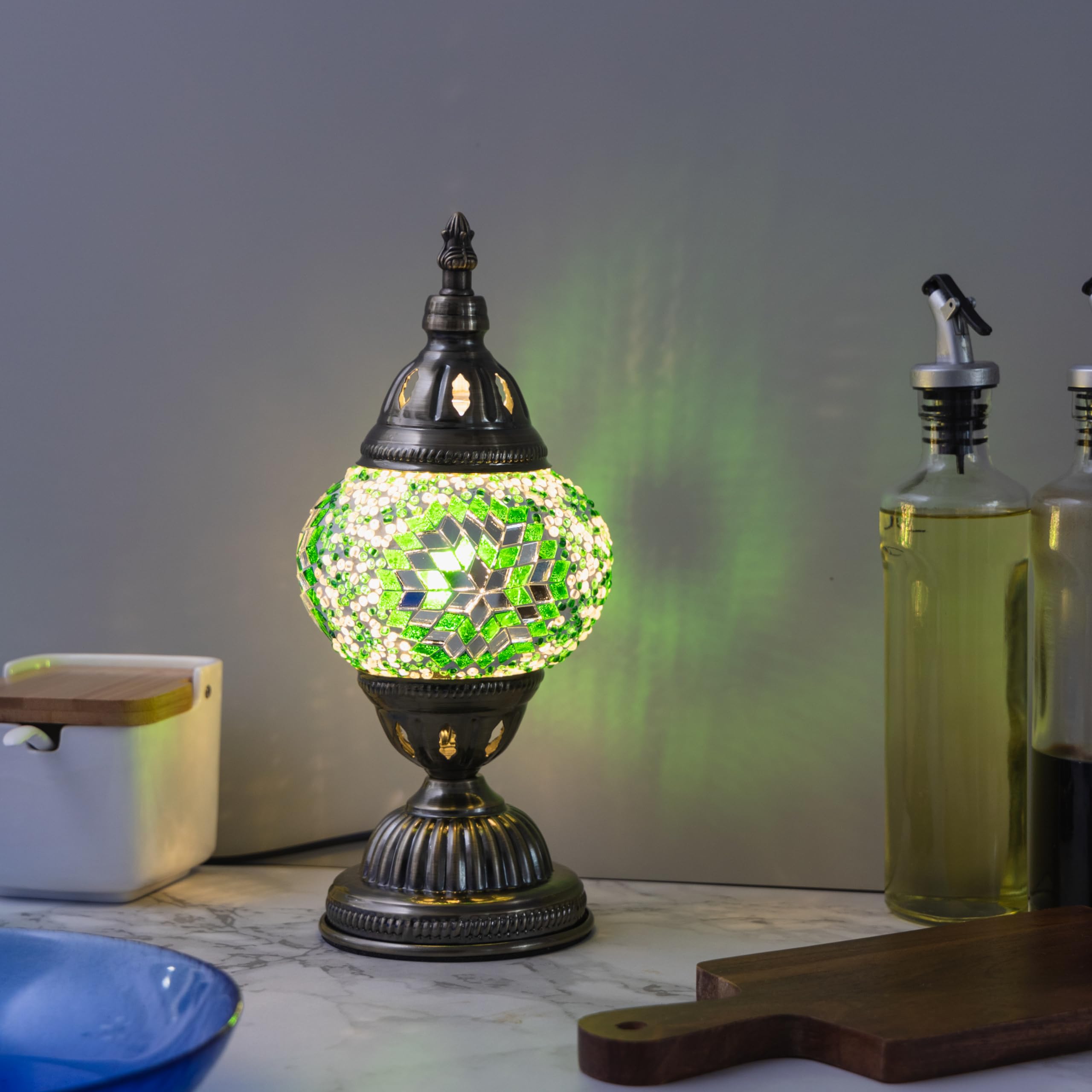KRAFTSTORIES DIY Turkish Mosaic Lamp Kit - Multicolor Glass Table Lamp with Antique Bronze Base for Living Room and Bedroom - Model TR-LAMP