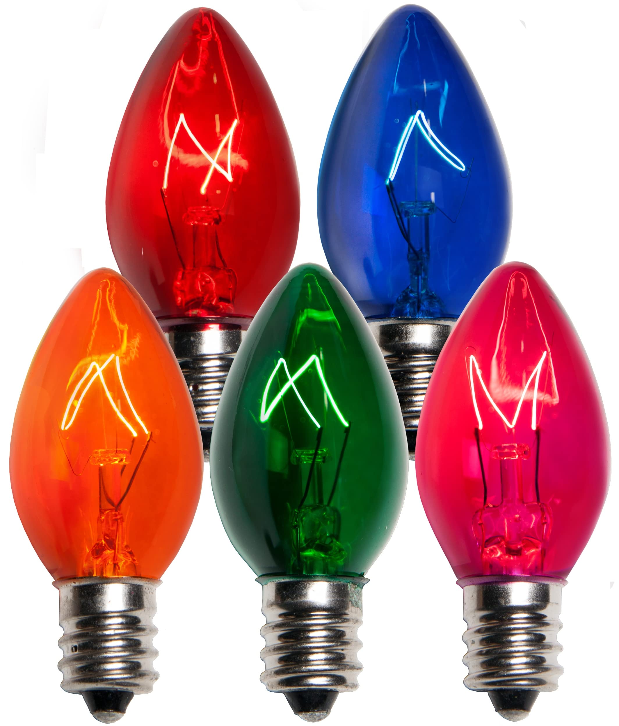 25 Pack C7 Outdoor String Light Christmas Replacement Bulbs Multi Color C7 E12 Candelabra Base 5 Watt Holiday Light Depot