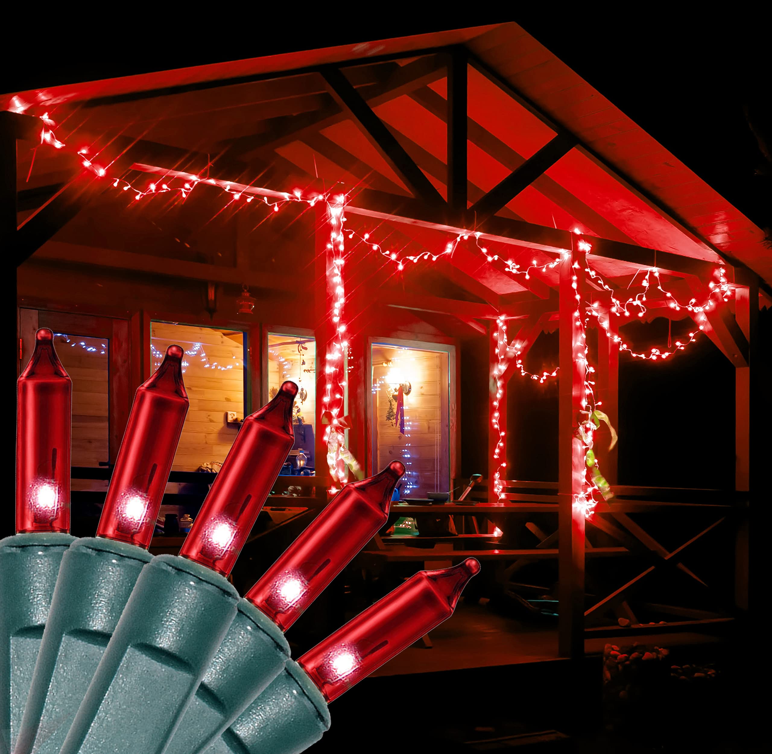 Holiday Essence Christmas String Lights - 100 Count Red Lights, 20.6 Feet Long, Green Wire for Indoor & Outdoor Décor