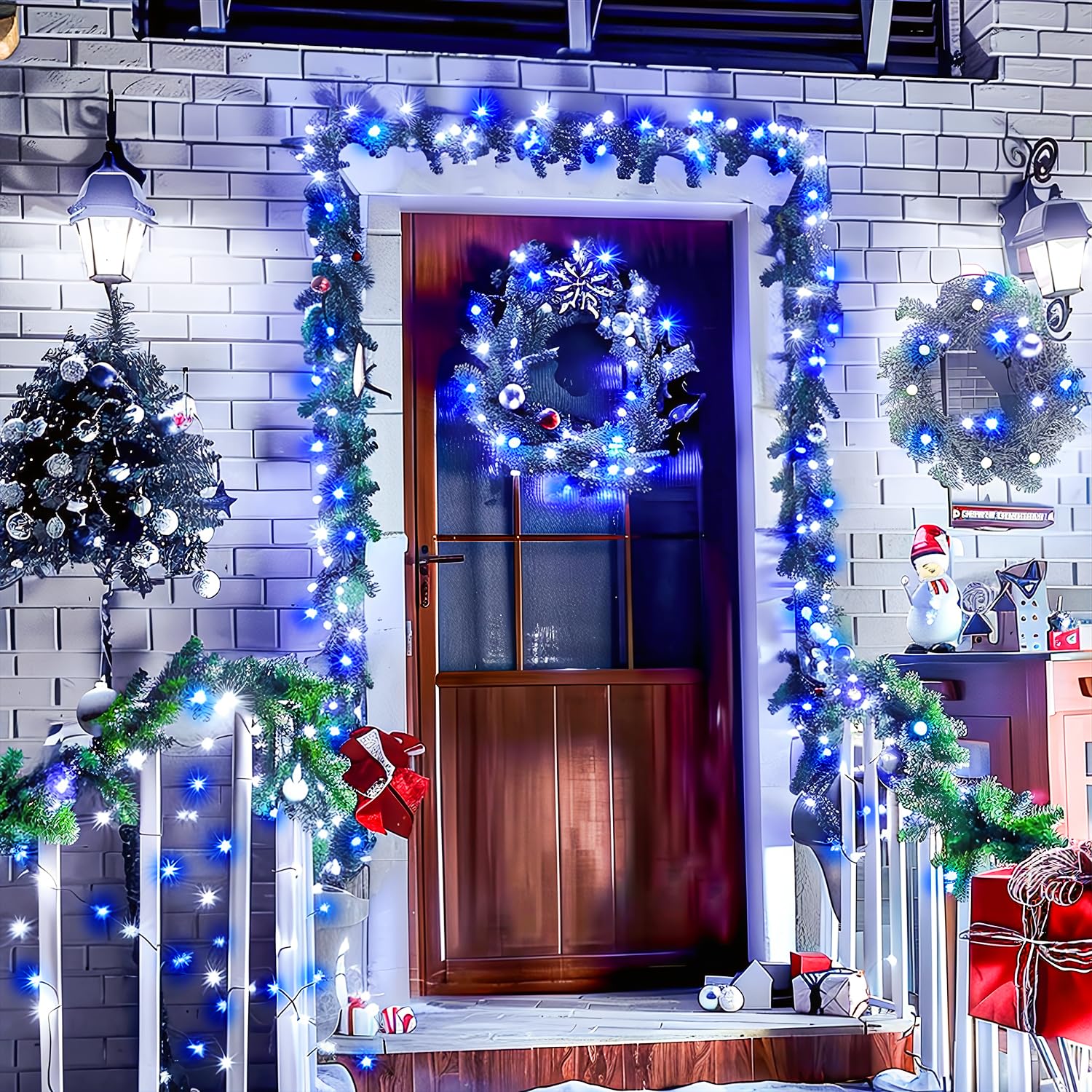 Jmexsuss 66Ft 200 Led Blue And White Christmas Lights, Outdoor Christmas String Lights Plug In, Expandable Christmas Lights For