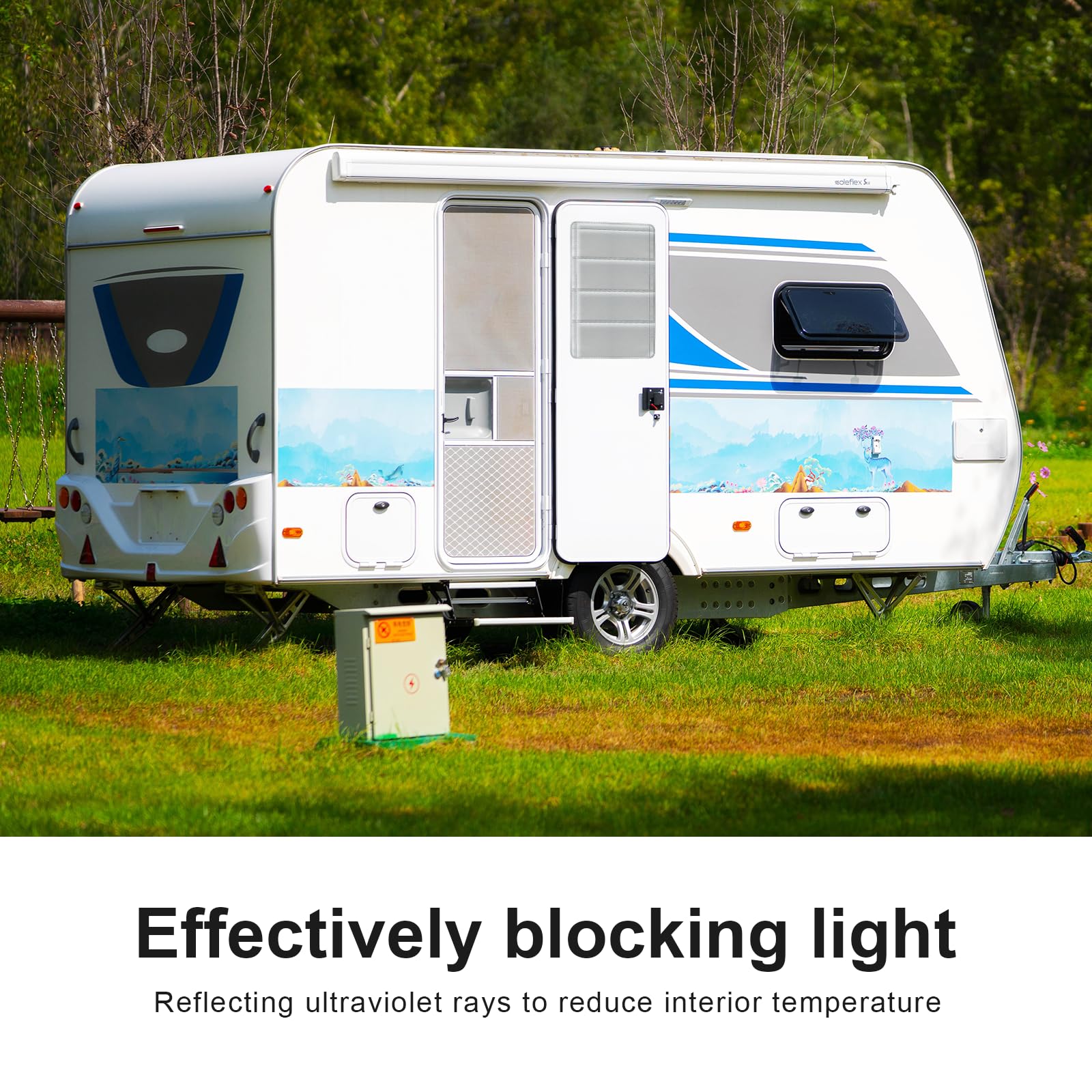 Veharvim RV Door Window Shade Cover - Magnetic Blackout with UV Protection, Light Gray, 25x16, Waterproof, Foldable, Reflective Silver