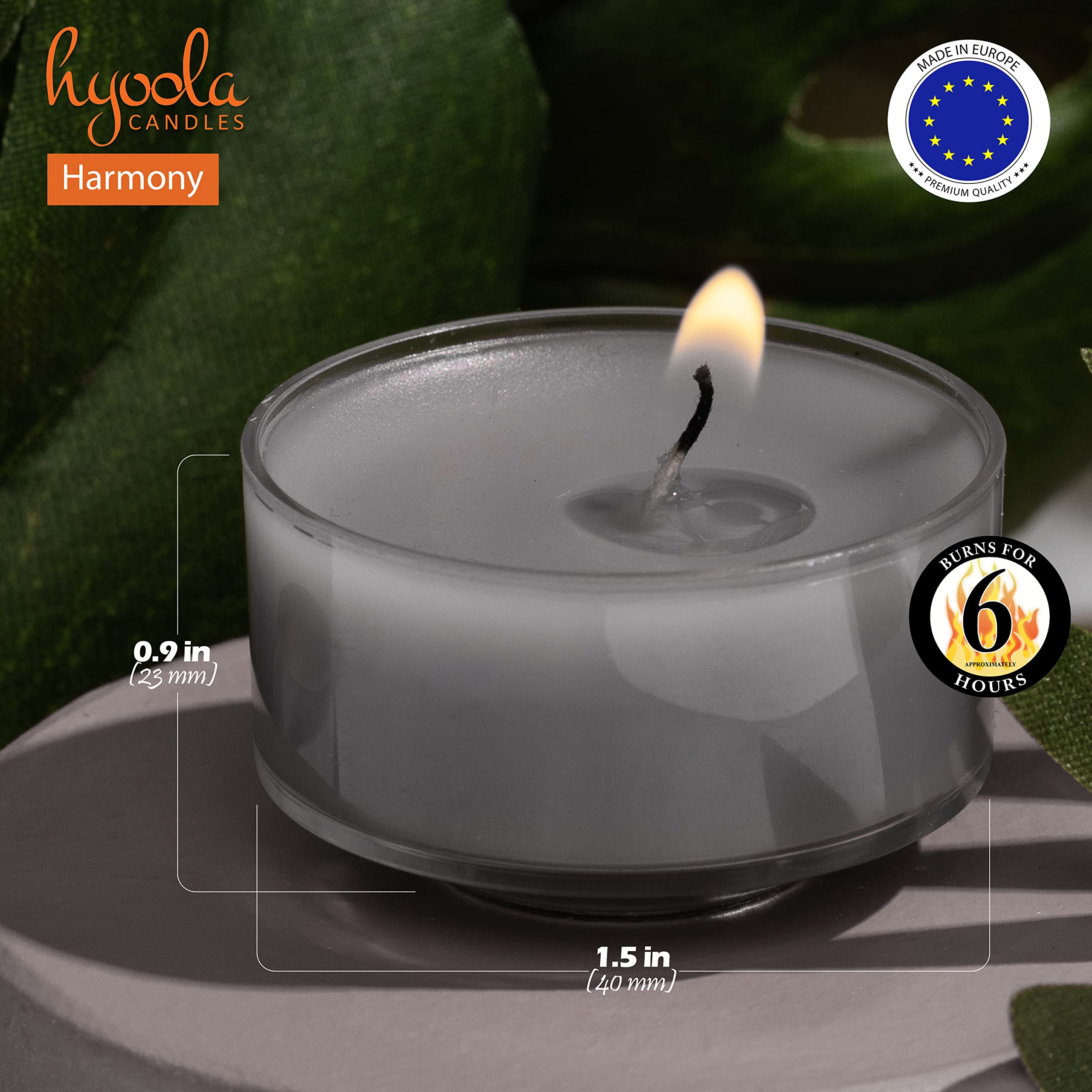 Hyoola Scented Tealight Candles - Clear Cup - Harmony Grey - 6 Hour Burn Time - 15 Pack - Model H10221