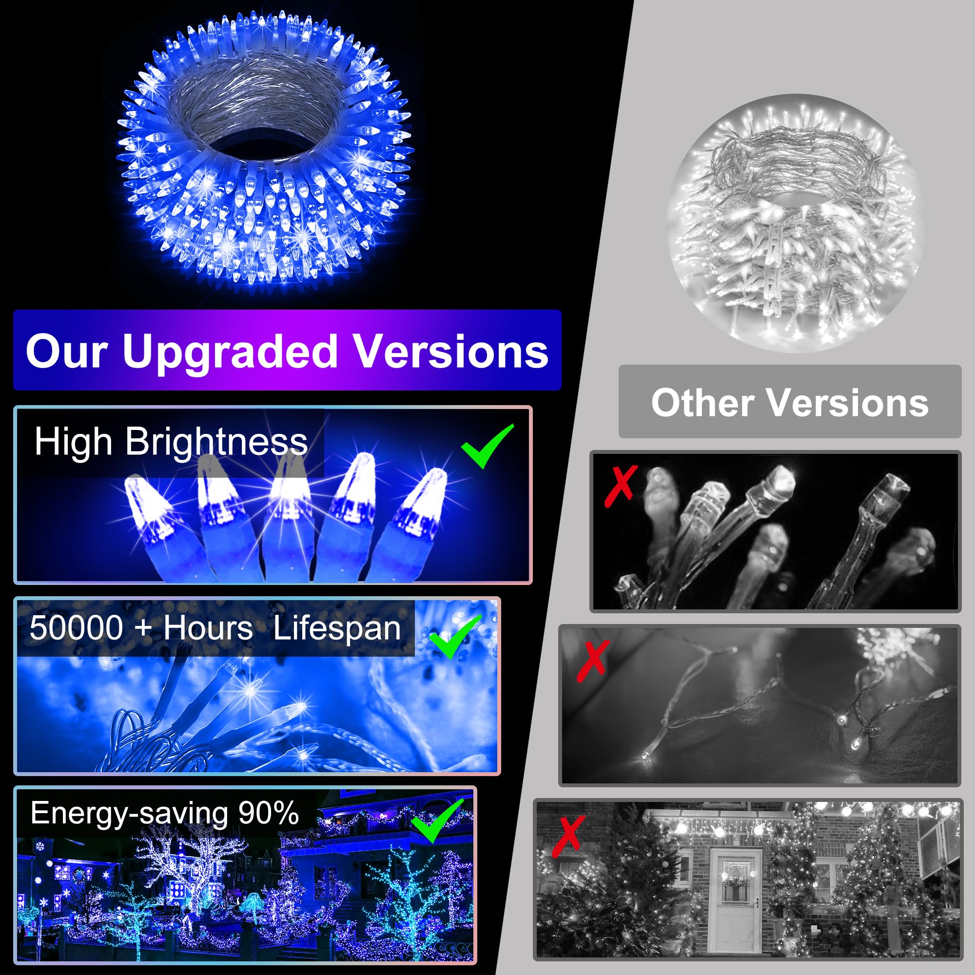 Xikengshq 750Led Christmas Lights Outdoor Use  240Ft 12 Modes Blue Led String Lights With Timer Dimmable  Waterproof Christmas Tree Lights For Xmas Patio Yard Fence Balcony Garden Party Decor Blue