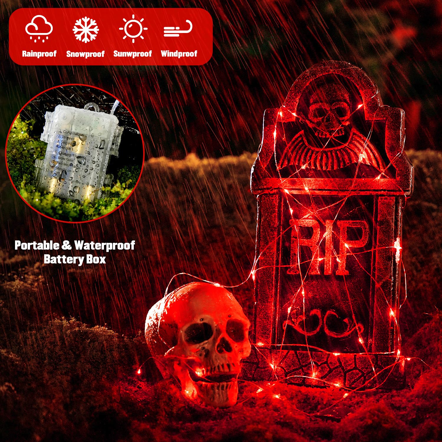 JMEXSUSS 2 Pack Red Fairy Lights Battery Operated, Total 200 LED 66ft Red String Lights Battery Powered with Remote, 8 Modes Hal