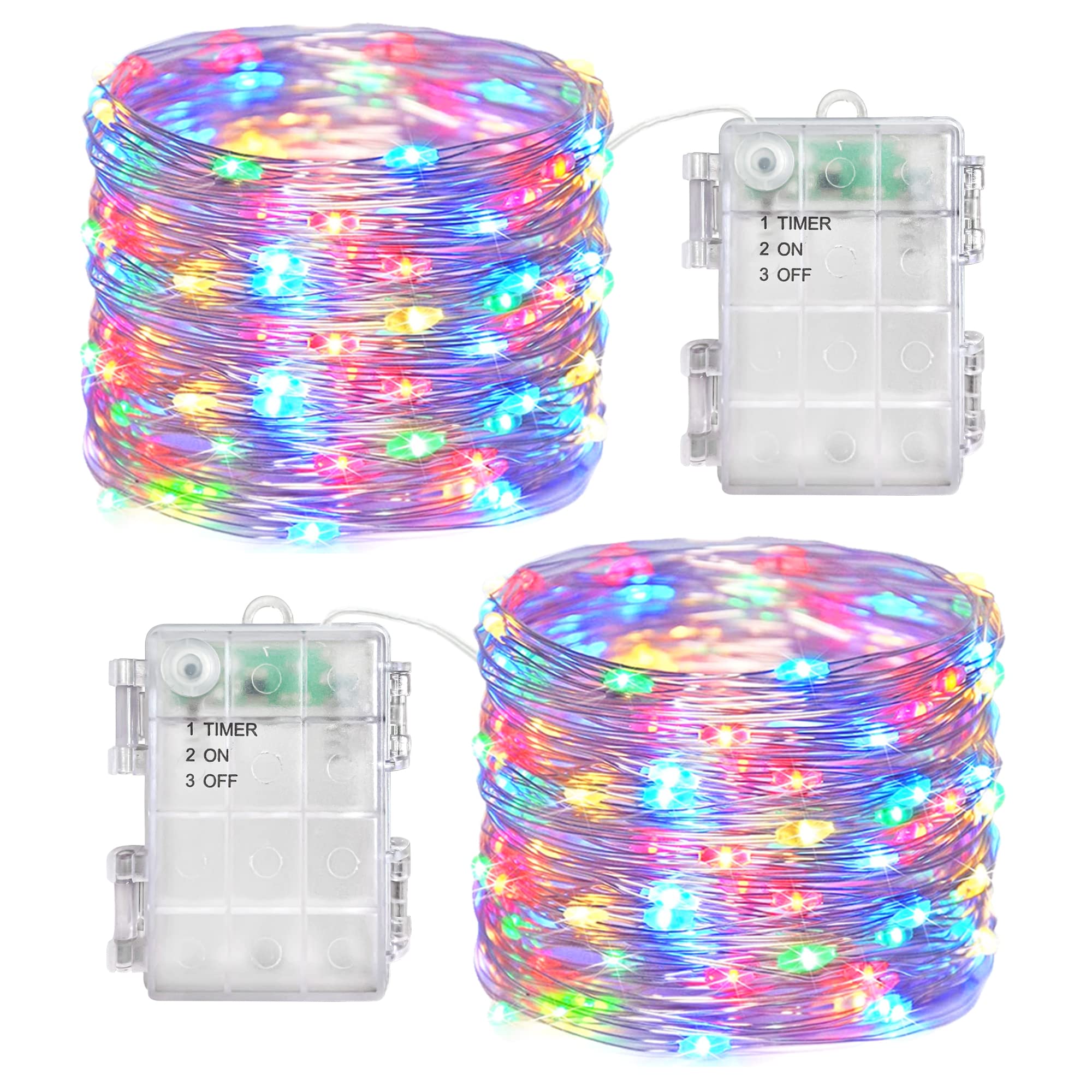 Fairy Lights Battery Operated String Lights 2 Pack 100 LED Waterproof Copper Wire Twinkle Christmas Light with Timer Outdoor Lig