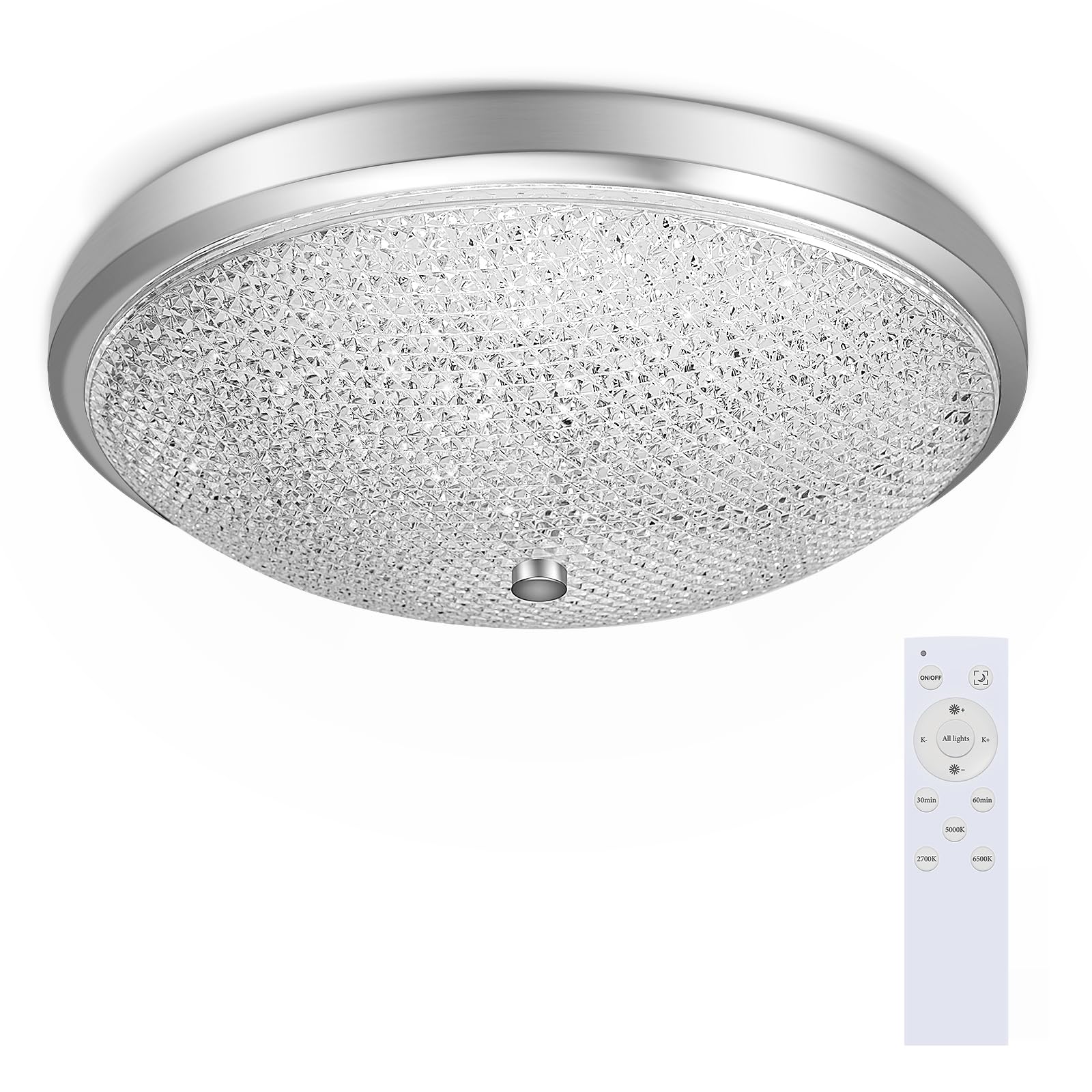 OOWOLF Flush Mount Ceiling Light 40W 2700-6500K Adjustable LED Brushed Nickel Base 12.67 Inch White Model LM-US-CT21R