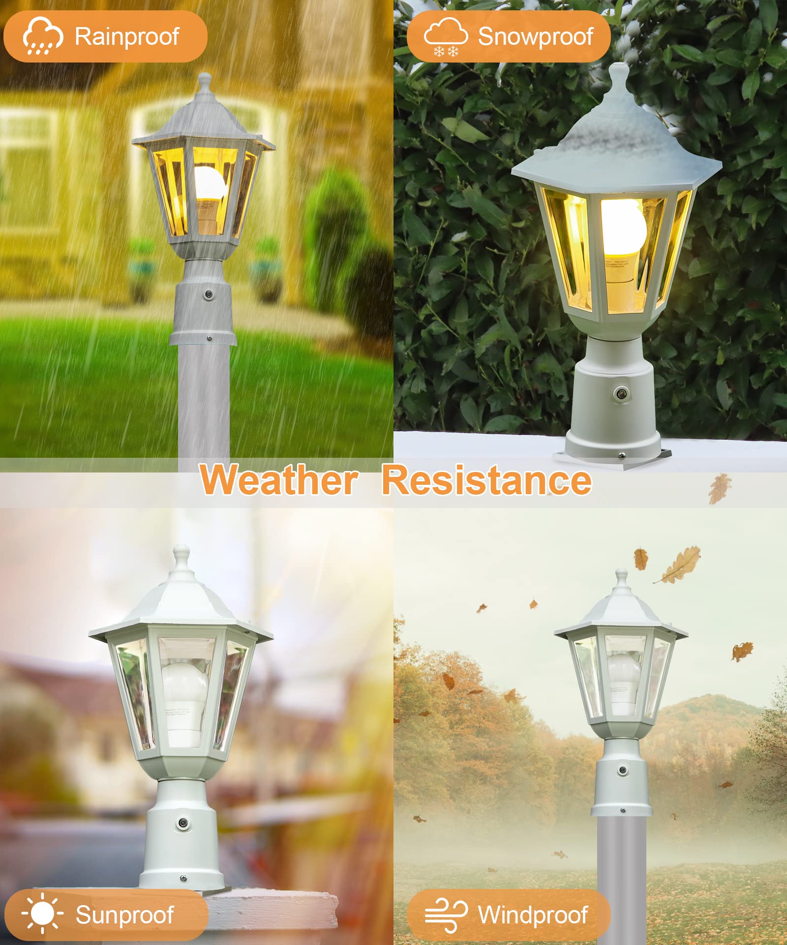 FUDESY Dusk to Dawn Outdoor Post Light, Waterproof Plastic Lantern, White