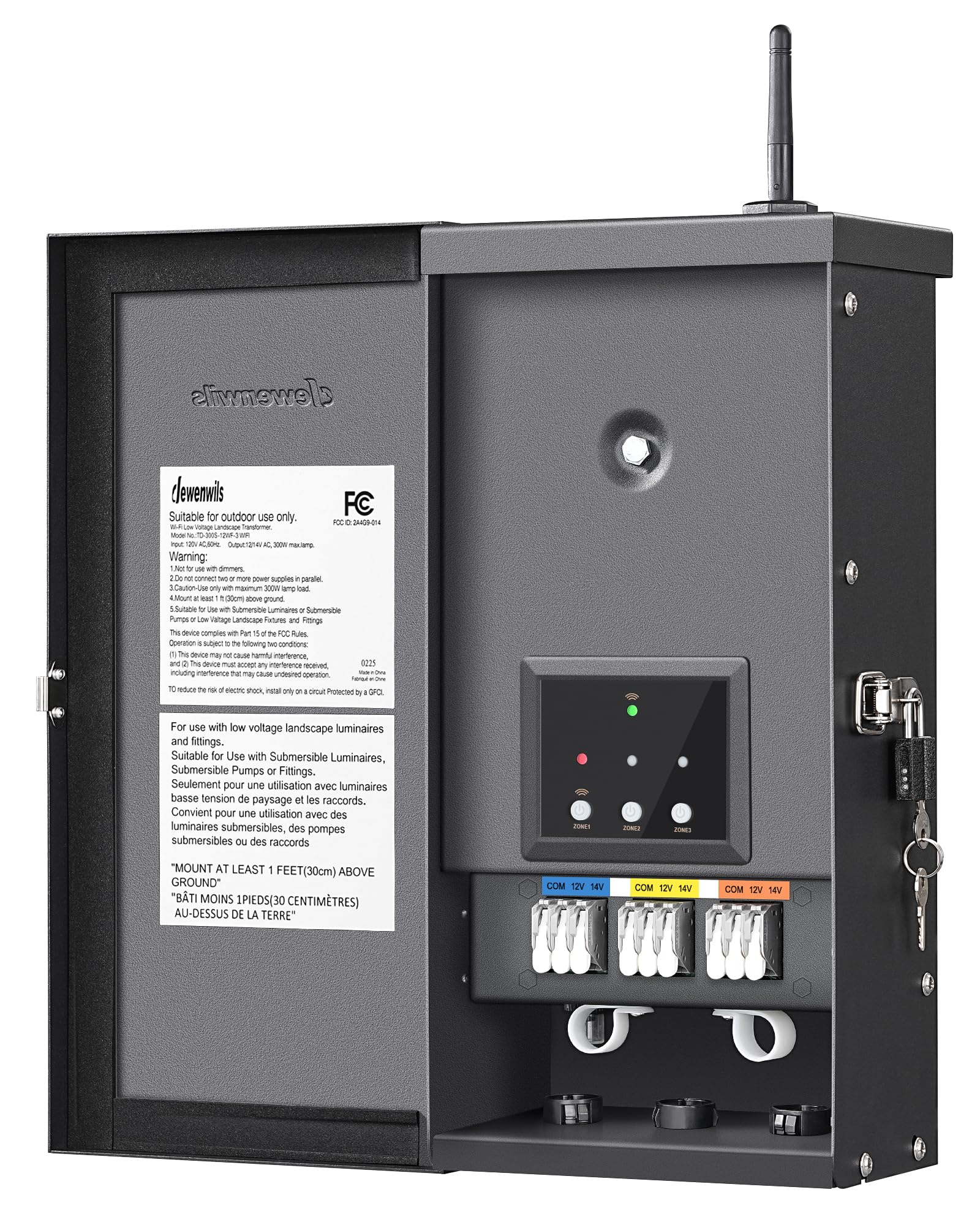 Dewenwils 300W Low Voltage Landscape Transformer Wifi With 3 Zones, Outdoor Smart Low Voltage Transformer, 120V Ac To 12/14V Ac,