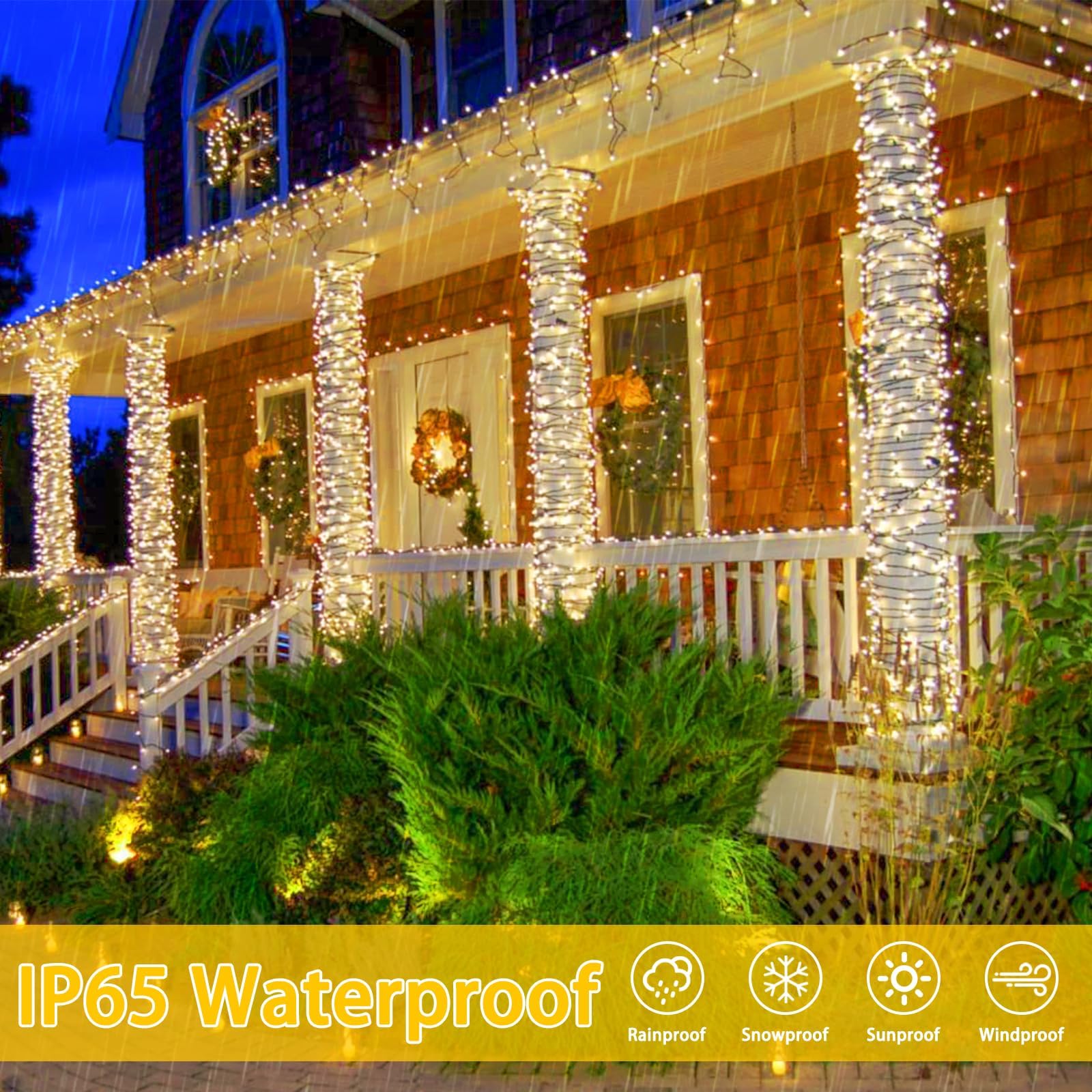 Albelt 6 Pack Solar String Lights, 720 LED, 285 FT, Warm White, Waterproof, 8 Modes, Model SSLGW, Outdoor Christmas Decorations