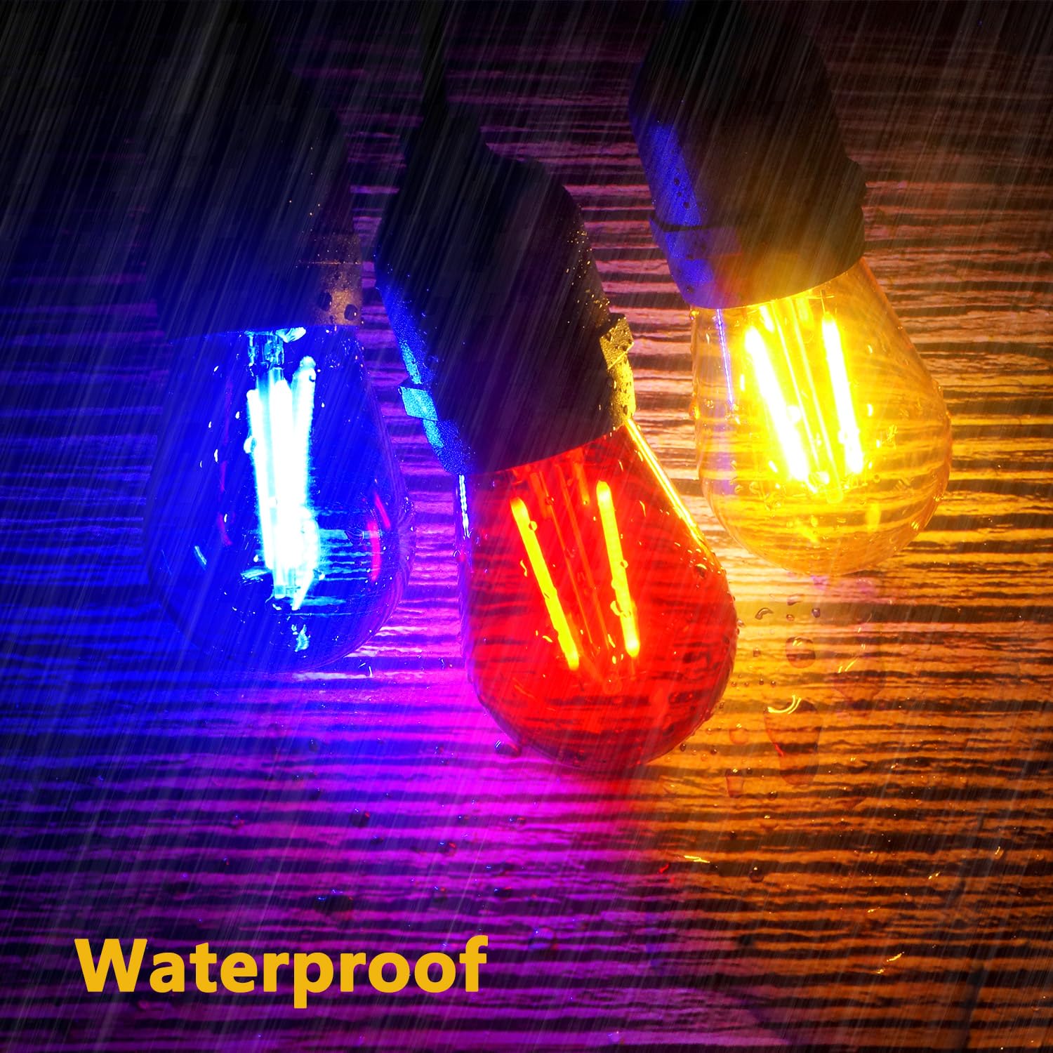 GUILEDUO S14 Blue LED String Light Bulbs, Shatterproof, 2W, 15 Count, Waterproof, E26 Base, Decorative Christmas Lighting