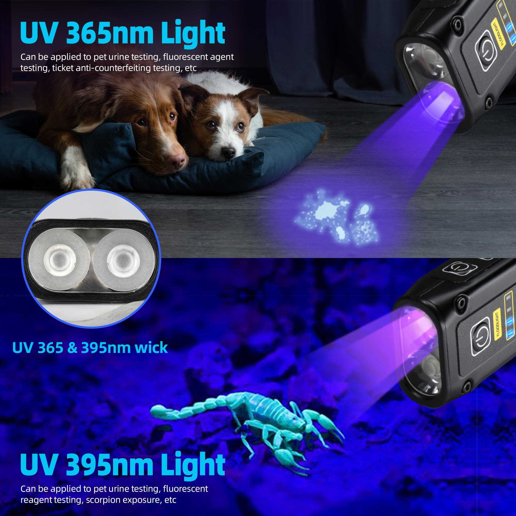 DARKBEAM Mini UV Flashlight B203, 365+395nm Blacklight, USB-C Rechargeable, COB Red Light, Emergency Power, Compact Design
