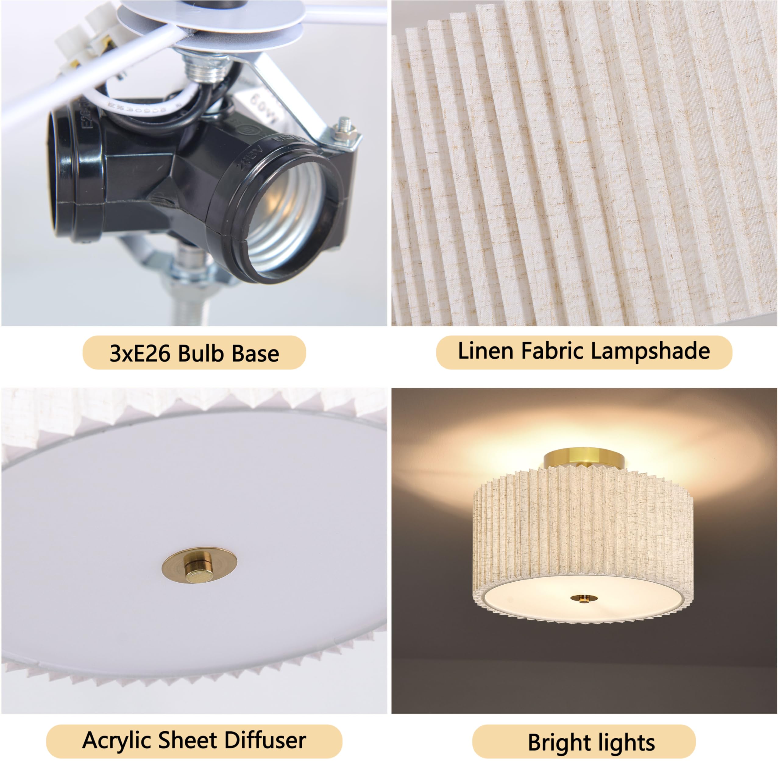 3 Light Semi Flush Mount Ceiling Light Fixture Drum Ceiling Light With Pleated Fabric Shade Gold Semi Flush Mount Ceiling Light