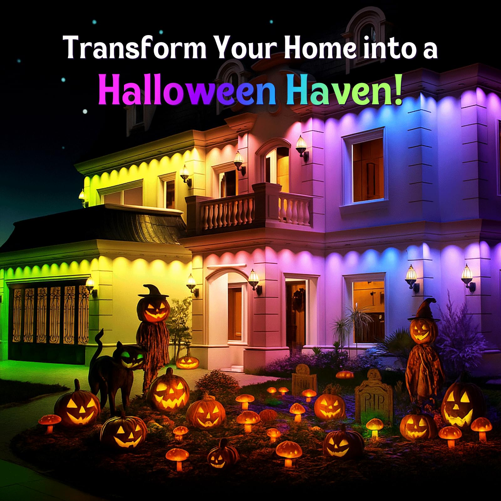 Fitop 100FT RGB Smart Outdoor Lights, IP67 Waterproof, Music Sync, Multicolor, Voice Control Compatible with Alexa/Google