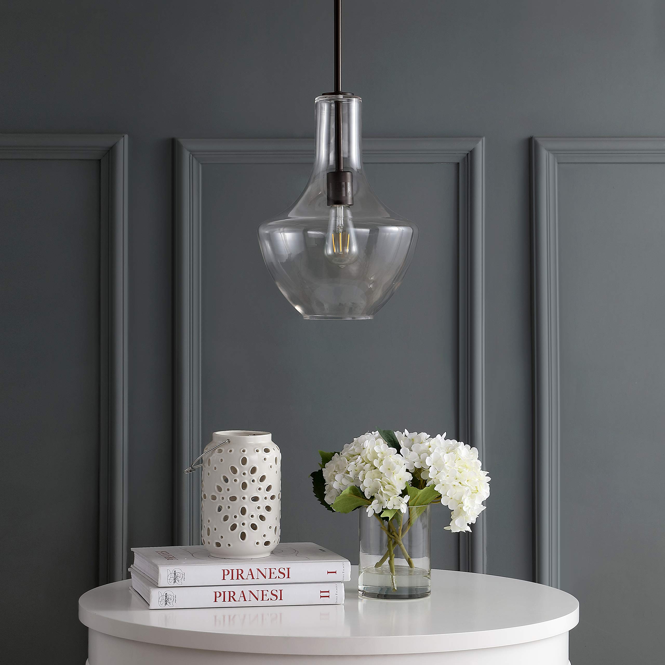 JONATHAN Y LED Pendant Light, 10.5in Glass/Metal, Dimmable, Oil Rubbed Bronze/Clear, Model JYL6400B