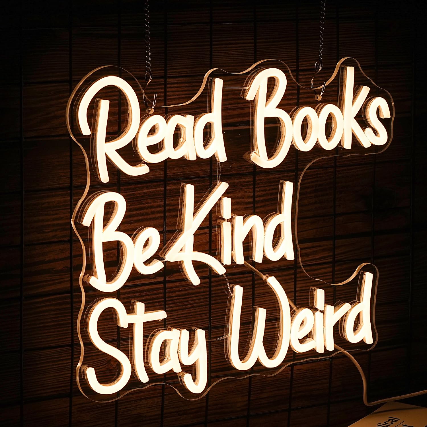 LISIGNVE LED Neon Sign - Read Books Be Kind Stay Weird - Dimmable USB Powered, 14.17in x13in , Warm White, Acrylic Wall Decor