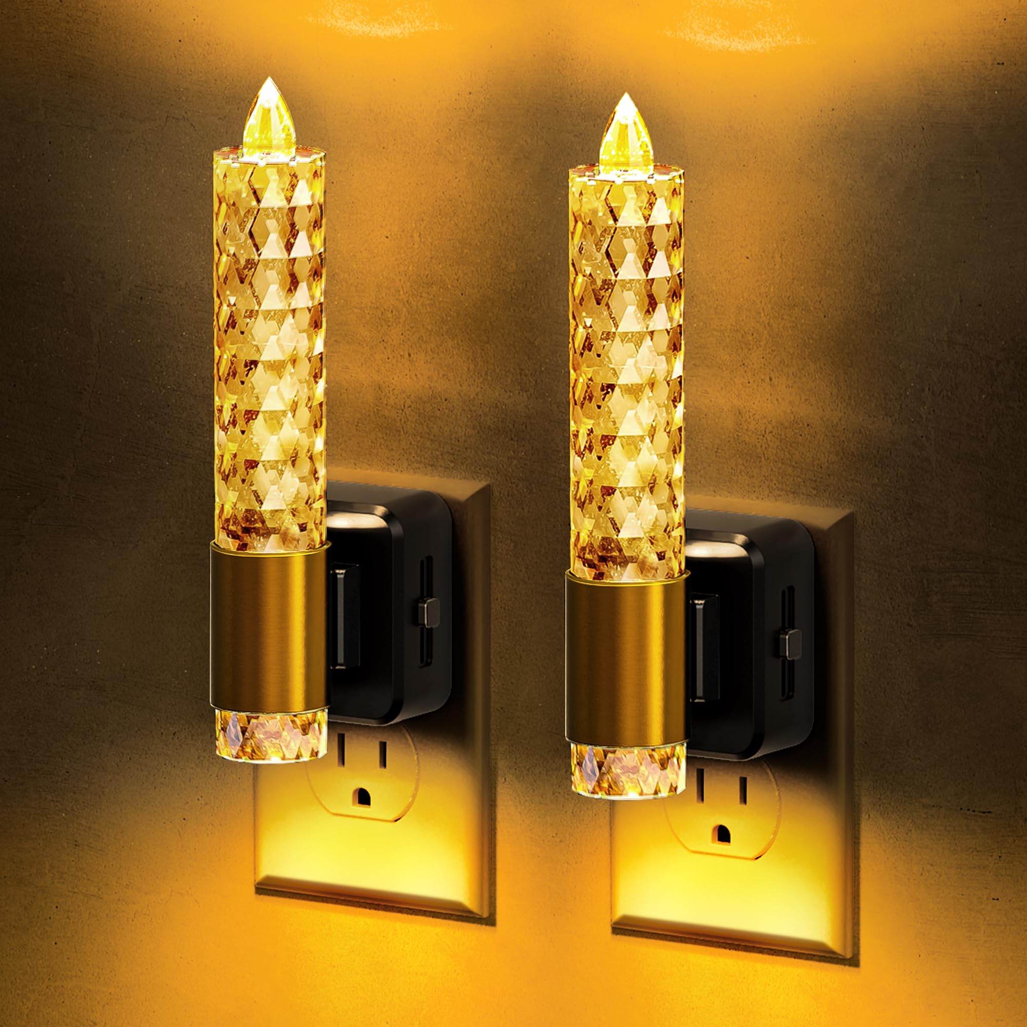 L LOHAS LED Night Light, Amber Candle Night Lights Plug into Wall,2 Pack 0-100 LM Dimmable Nightlight, Plug in Acrylic Diamond N