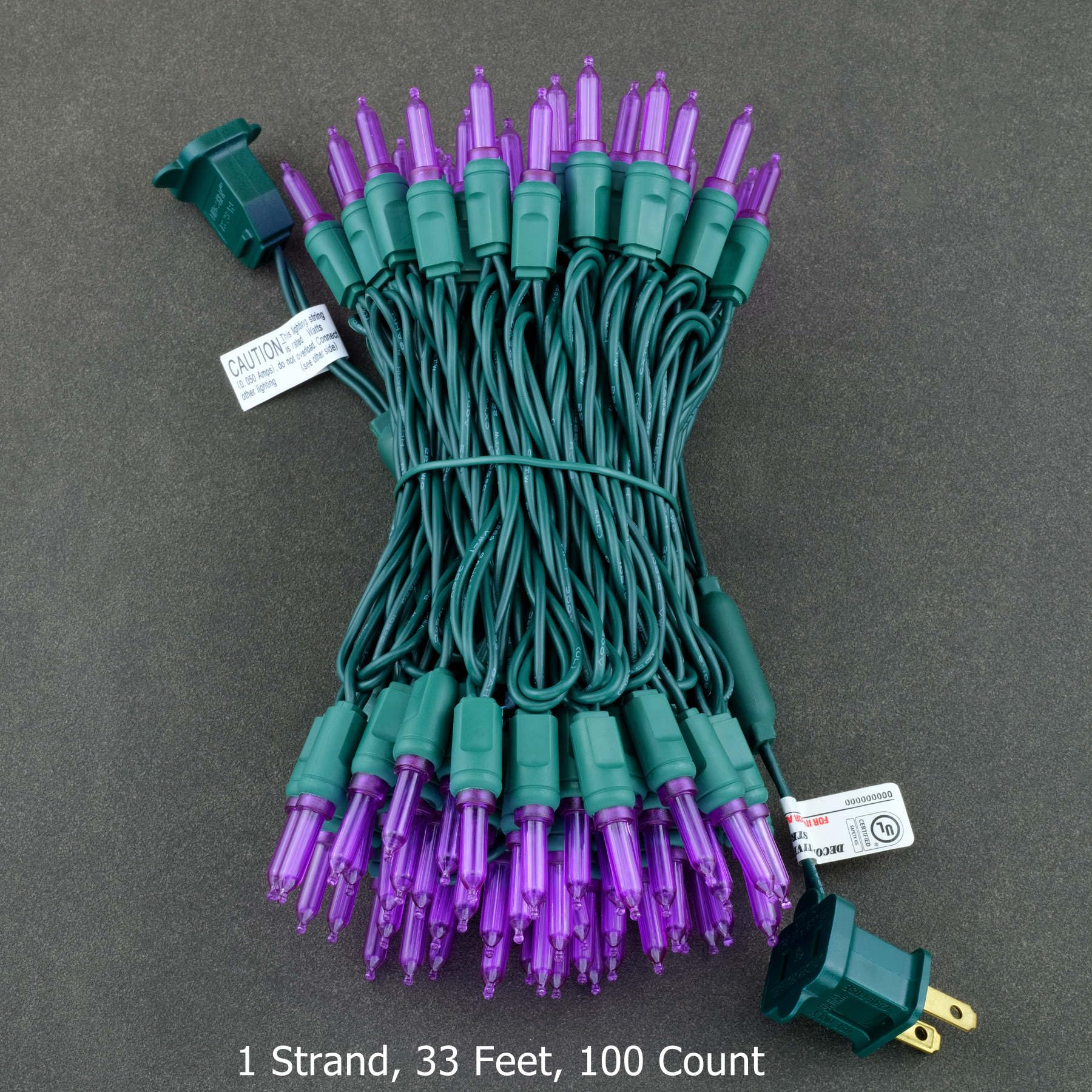 YULETIME 100 Purple T5 LED Christmas Lights, 33 ft Waterproof Green Wire, Model YX-T5-100-3