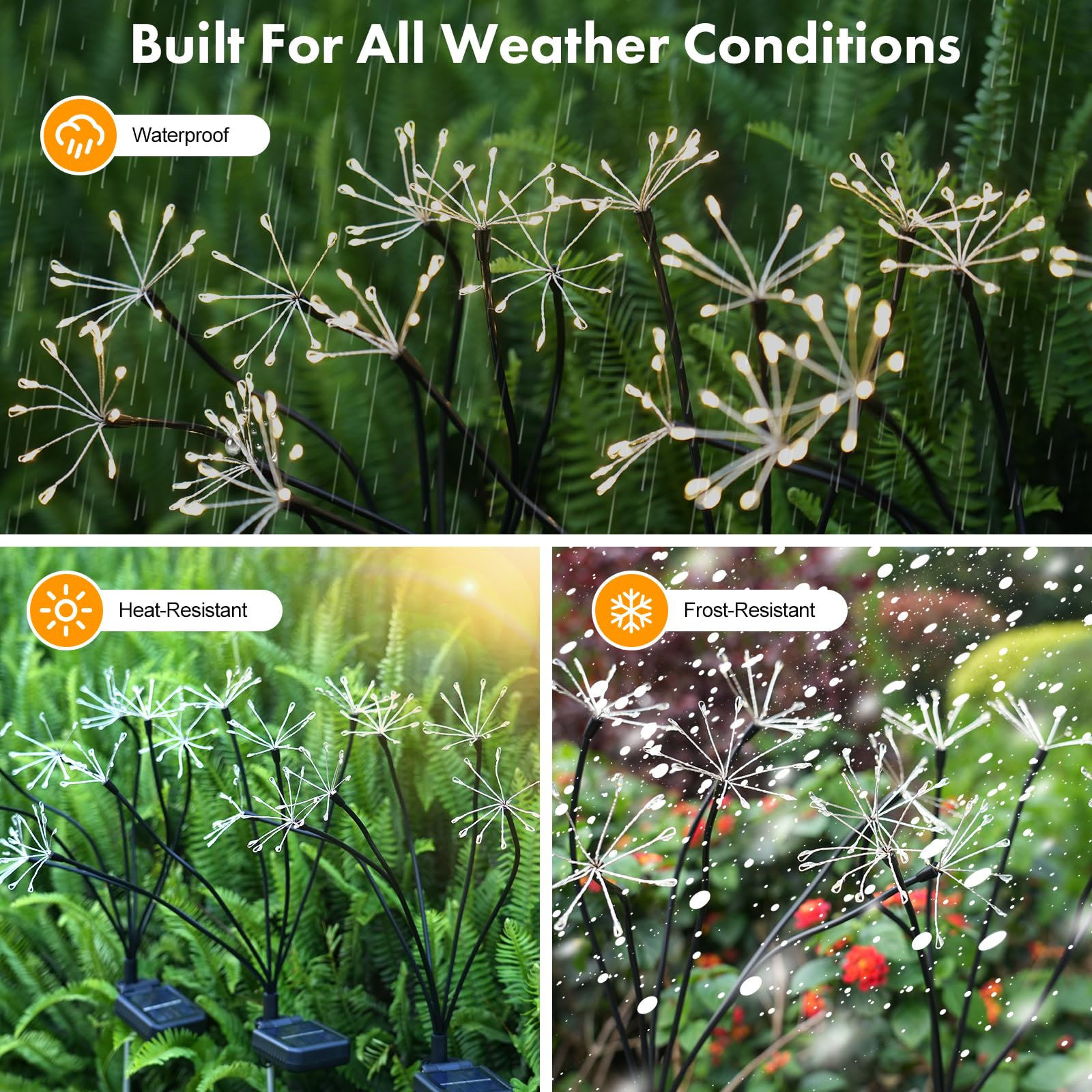 Solar Garden Lights 2 Pack Twinkling Solar Firework Lights With 2 Modes 120Led, Solar Lights For Outside Yard Pathway Garden Dec