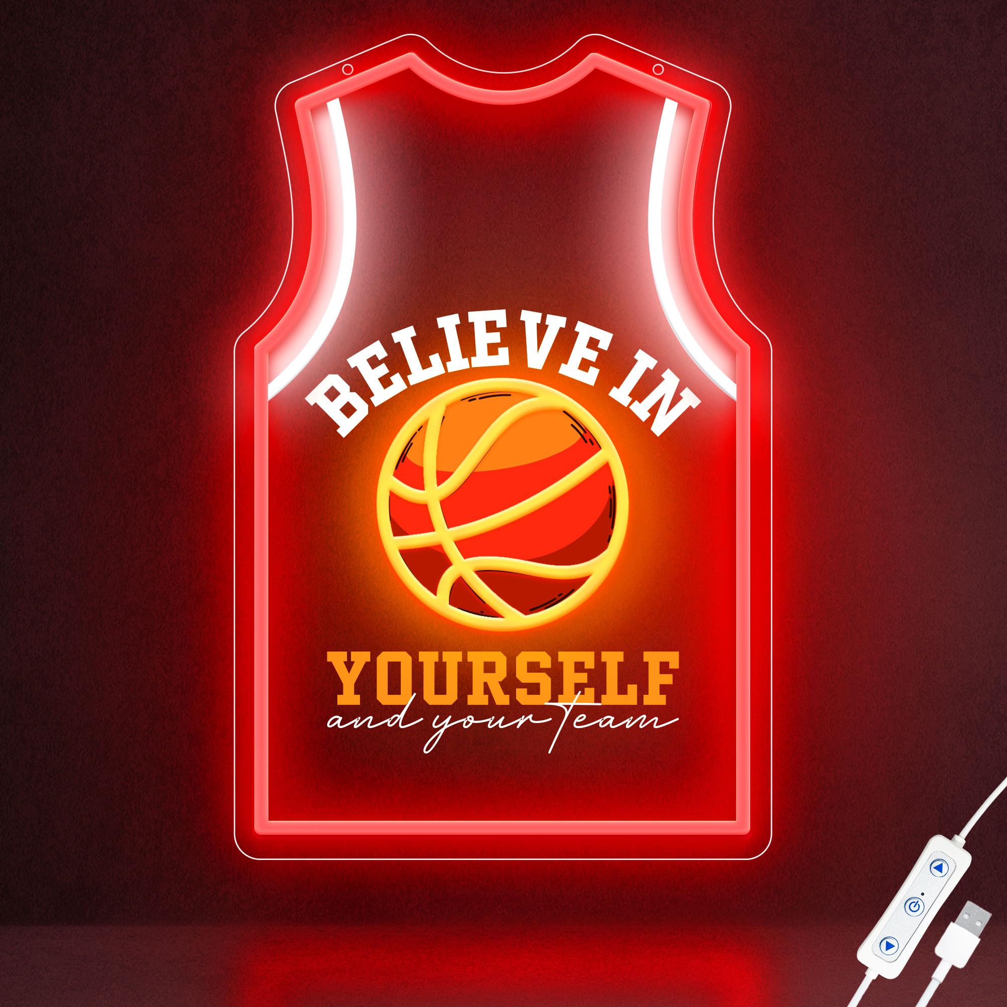 ZLOOREE Basketball Jersey Neon Signs for Wall Decor, Dimmable Sports Led Neon Lights for Bedroom Man Cave Dorm Room Pub Decor, U