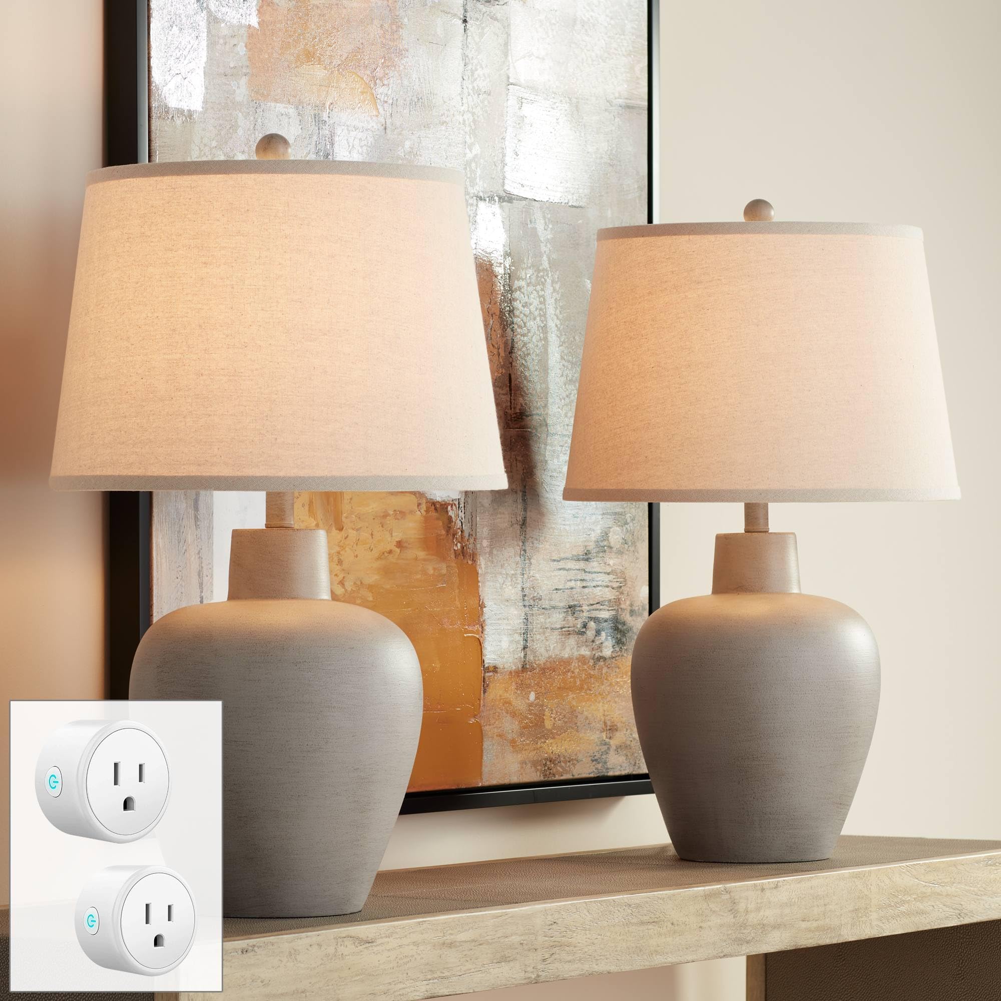 Regency Hill Glenn 27'' Tall Urn Natural Cottage Southwestern Table Lamps Set Of 2 Wifi Smart Socket Gray Terra Cotta Living Roo