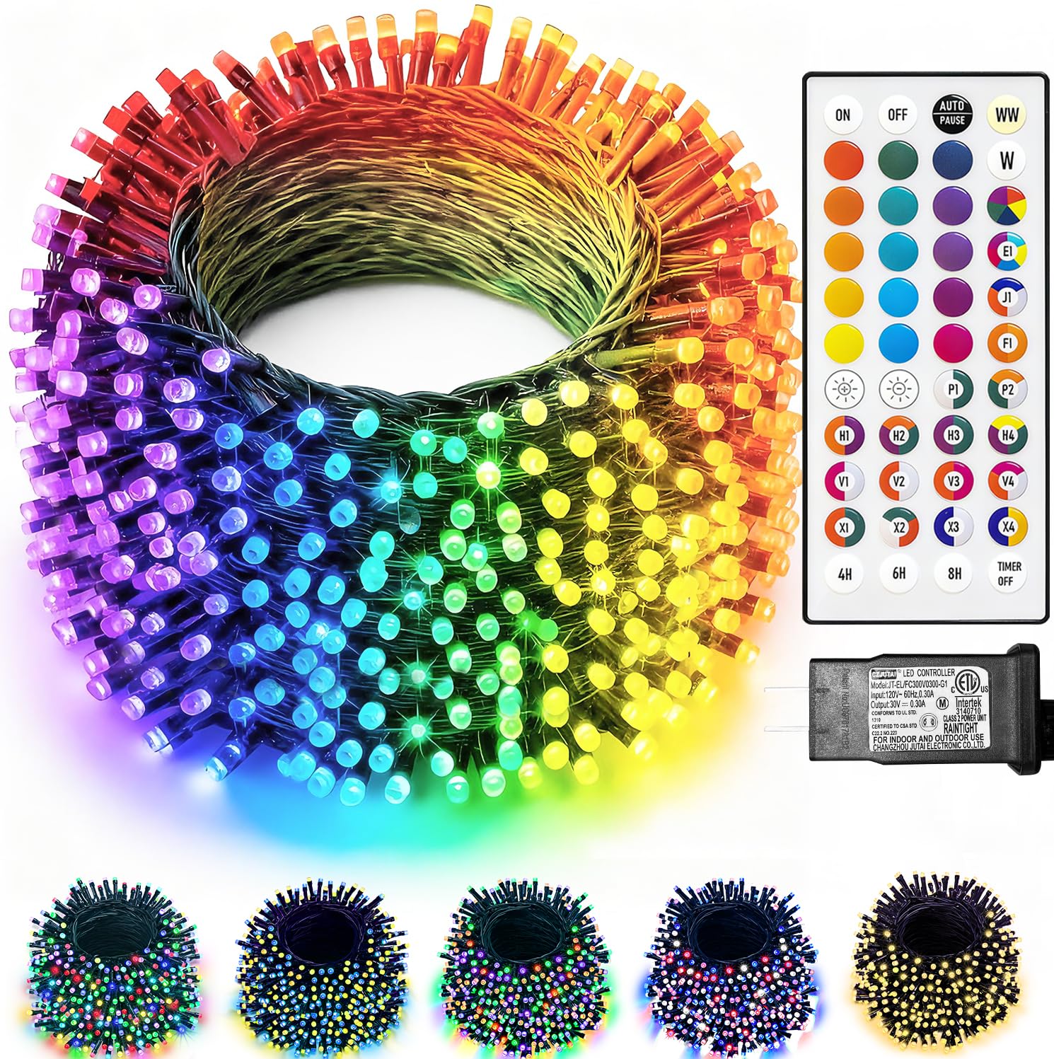 Led Changing String Lights 35 Colors Changing Christmas Lights 98Ft 300 Led String Lights Green W ...