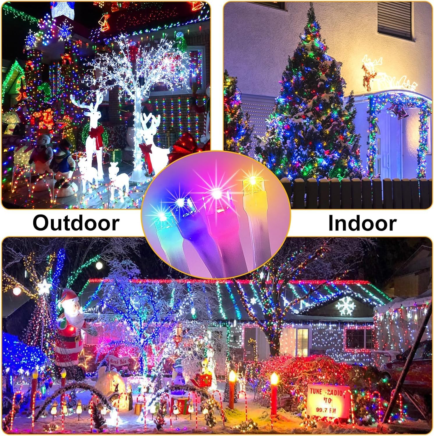 Flvoecn 98Ft 300Led Christmas Lights Outdoor Decorations 8 Modes & Memory Timer Christmas Lights With Plug In Waterproof Fairy S
