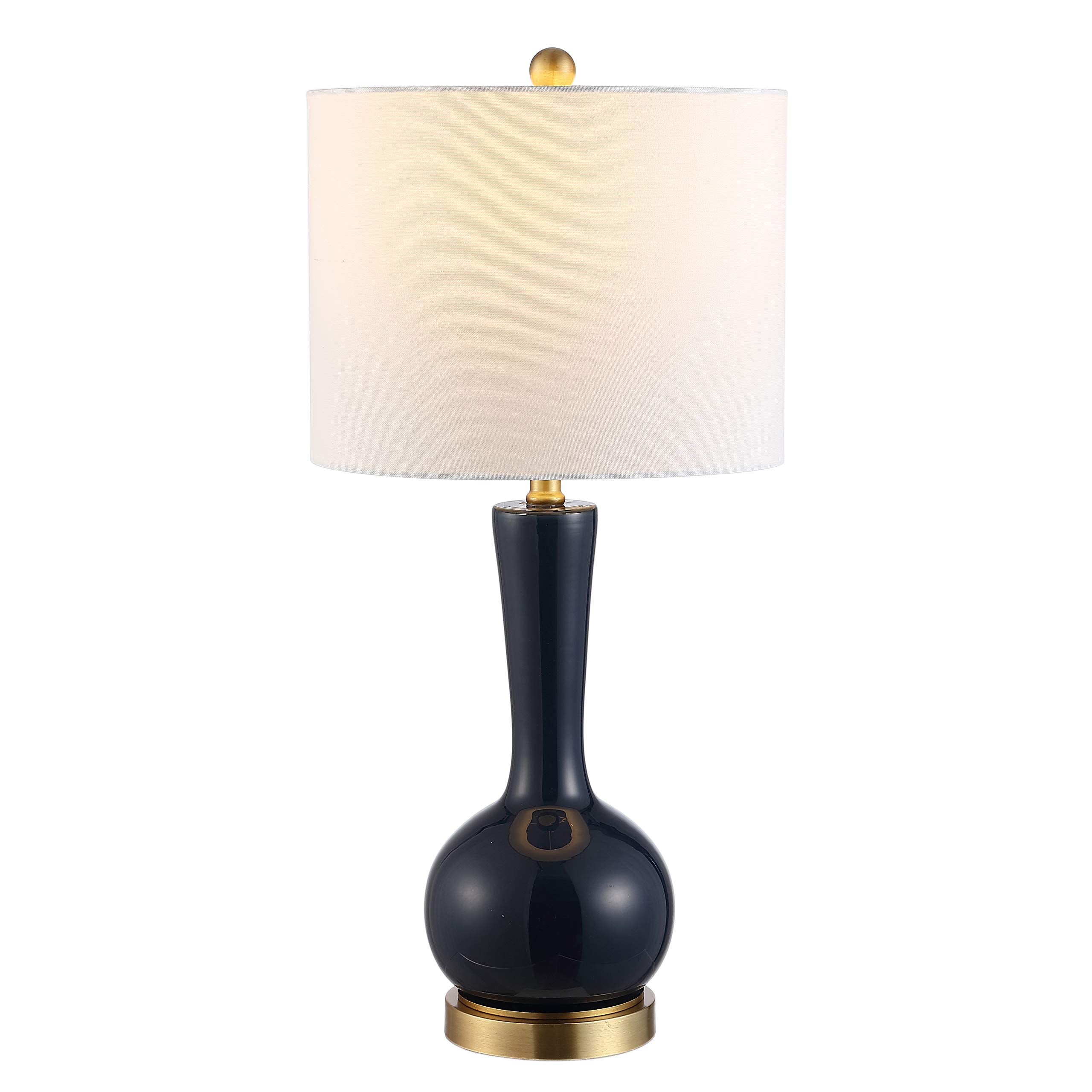SAFAVIEH Lighting Collection Gaetna Blue Glass 28-Inch Table Lamp with White Fabric Shade, Modern Contemporary Bedside Nightstan