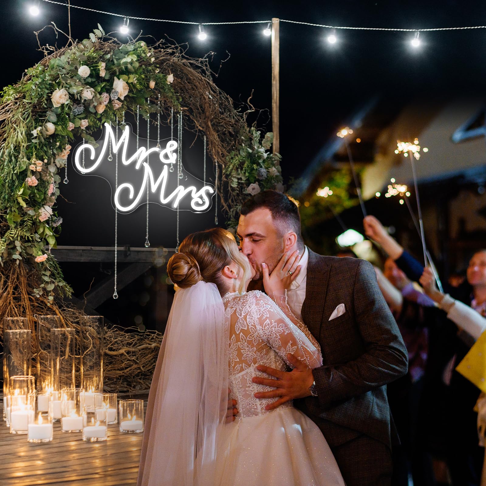 Mr And Mrs Neon Sign For Wedding, Dimmable Usb Mr And Mrs Light Up Sign Led Neon Lights For Wall Bedroom Wedding Party Anniversary Valentines Day Girlfriend Engagement Bridal Shower Present