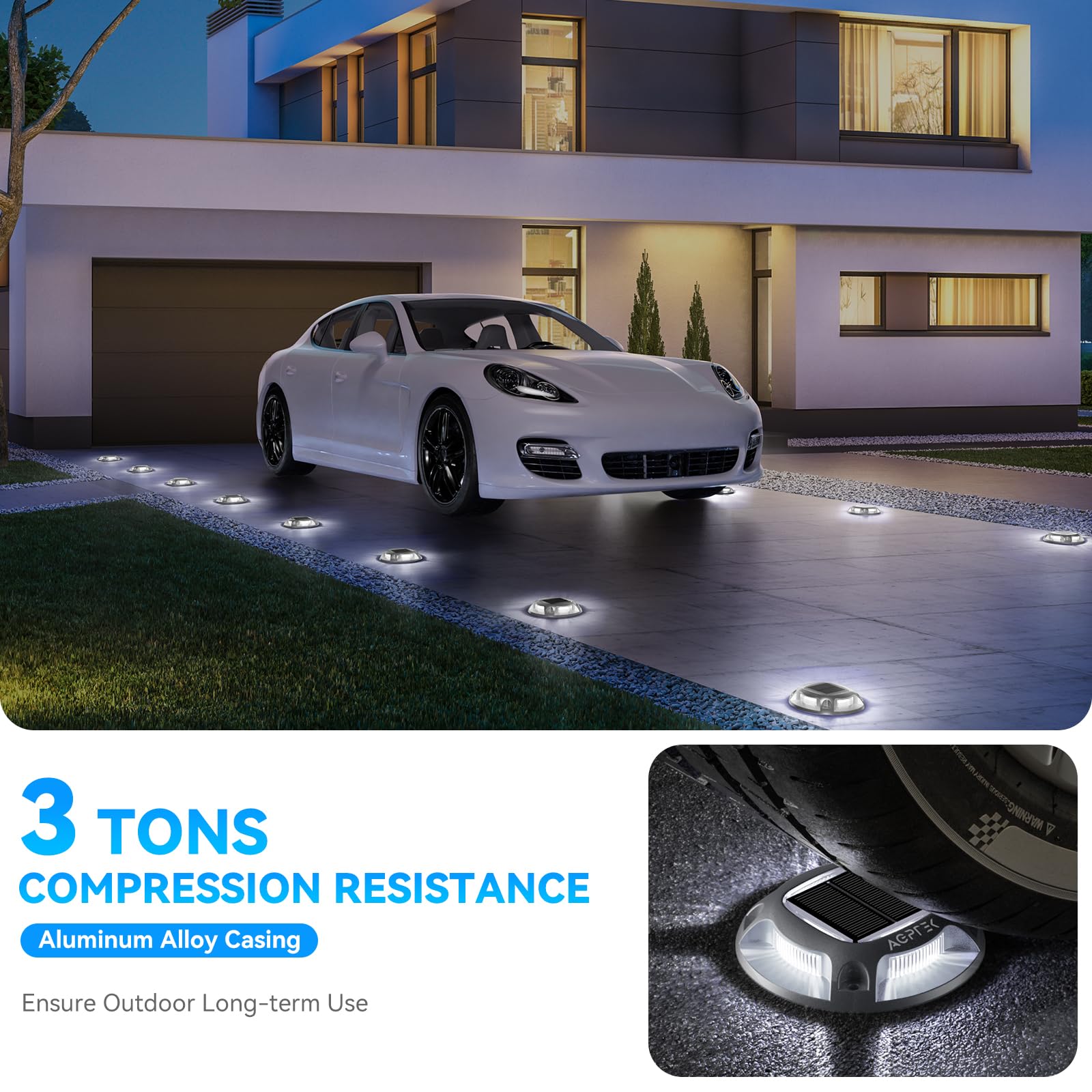AGPTEK Solar Driveway Lights, 12 Pack, Waterproof LED, Blue & White, Model SLD1SD, Outdoor Deck Dock Marker Lights