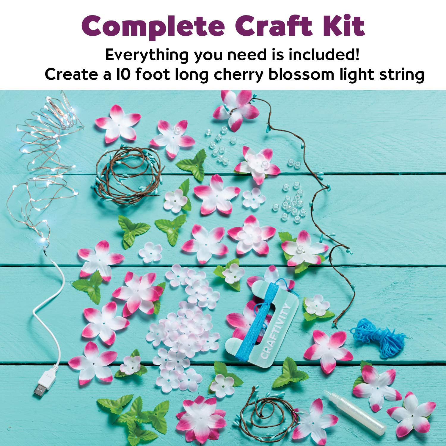 Craftivity Cherry Blossom Lights Craft Kit - Makes 1 Led Flower String Light