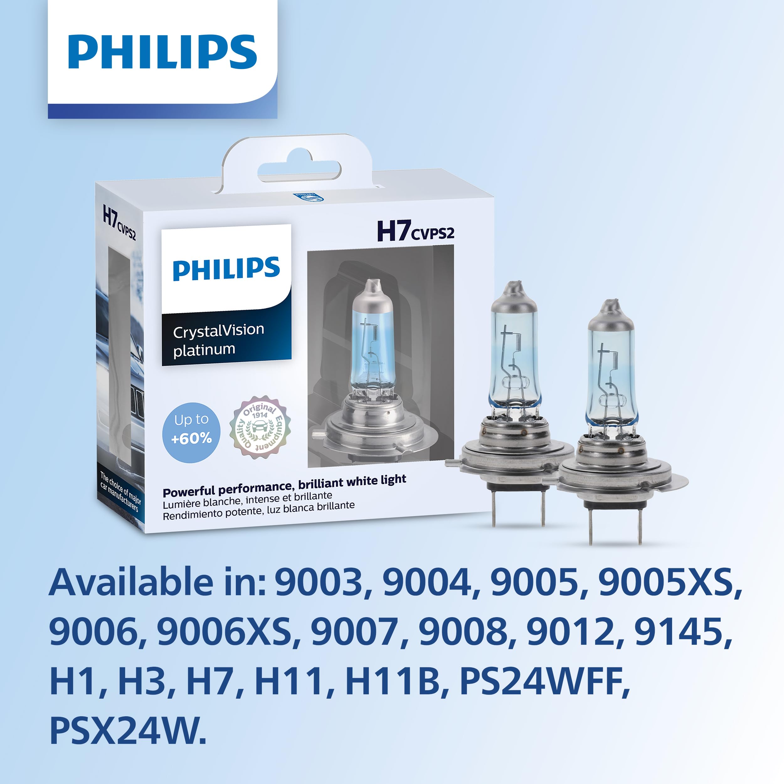 Philips Automotive Lighting H11 Headlight Bulb, CrystalVision Platinum, Pack of 2, White