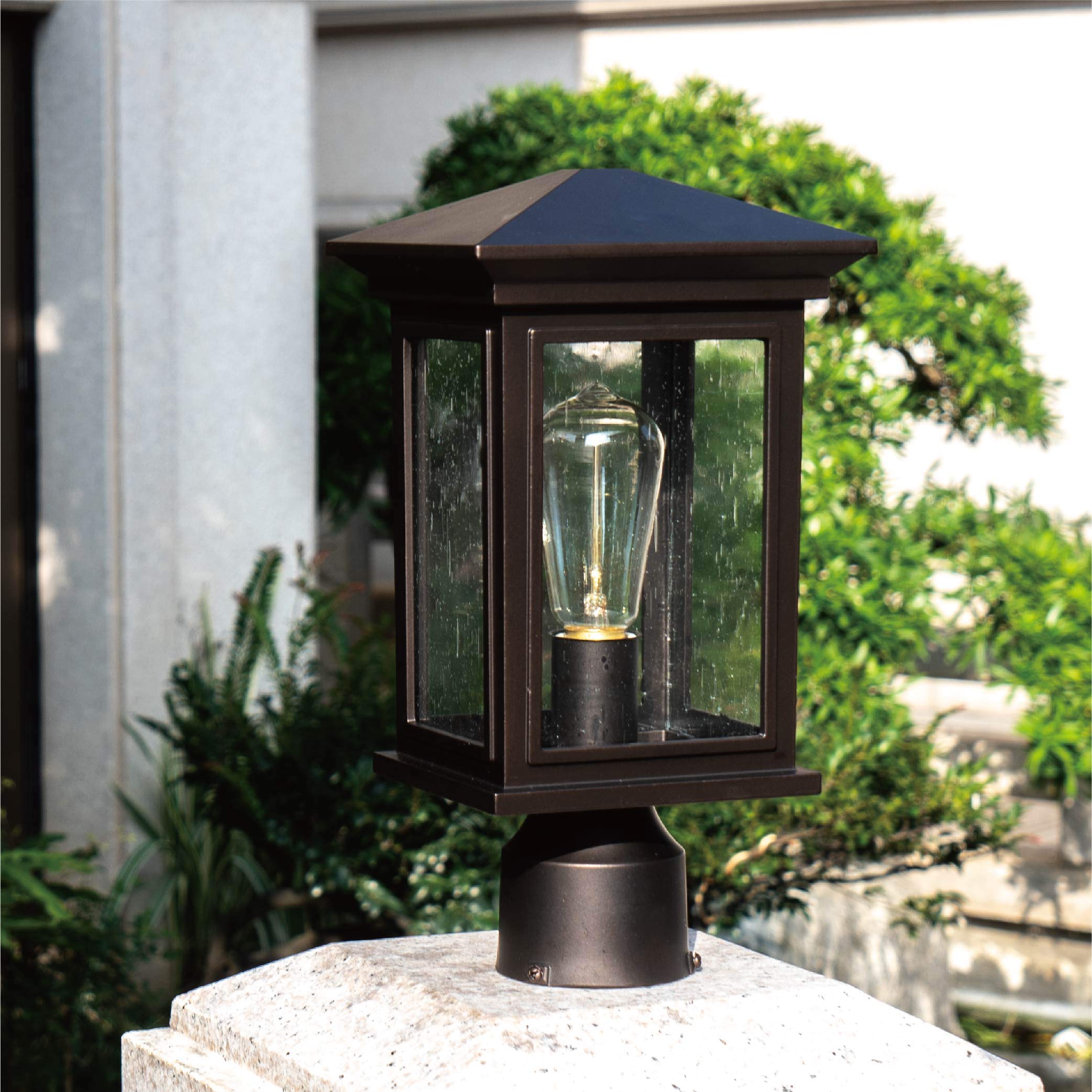 Jetima Outdoor Post Light - Waterproof Lantern with Tempered Glass, Oil Rubbed Bronze Finish, Ideal for Patio, Garden, and Pathway