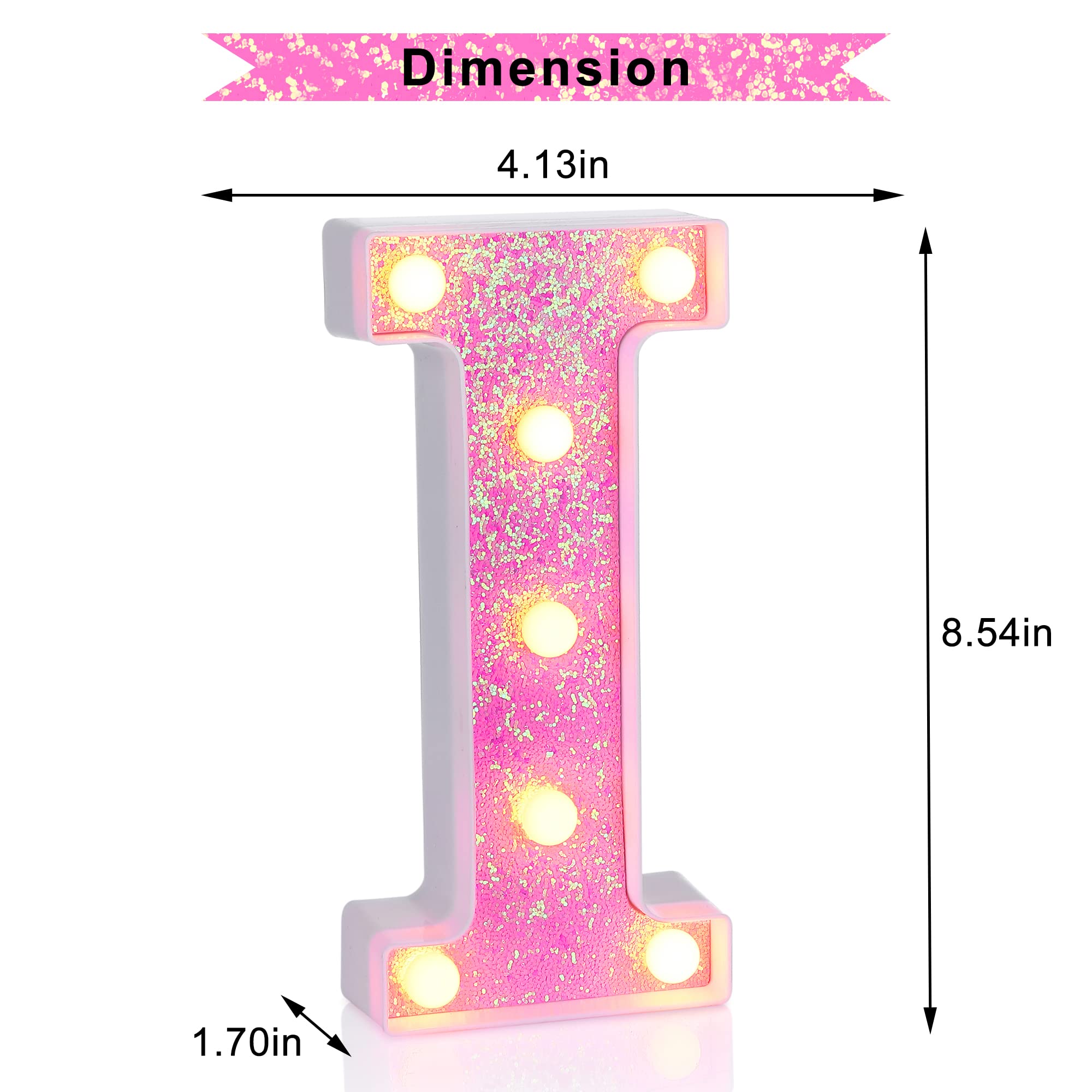 Foaky LED Letter Lights Sign - Pink Glitter Alphabet for Night Light, Battery Powered, Home Bar Decoration
