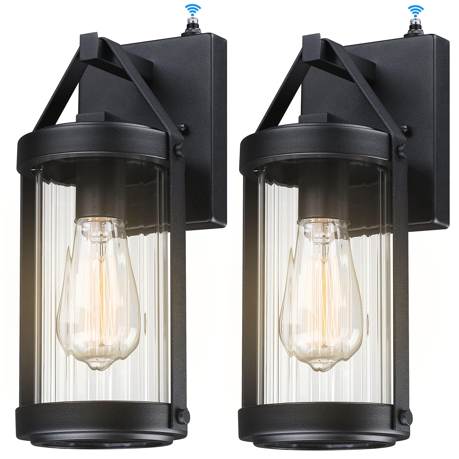 LONEDRUID 2 Pack Dusk to Dawn Sensor Outdoor Wall Sconce Lighting Black Exterior Porch Lantern Waterproof Outside Garage Light F