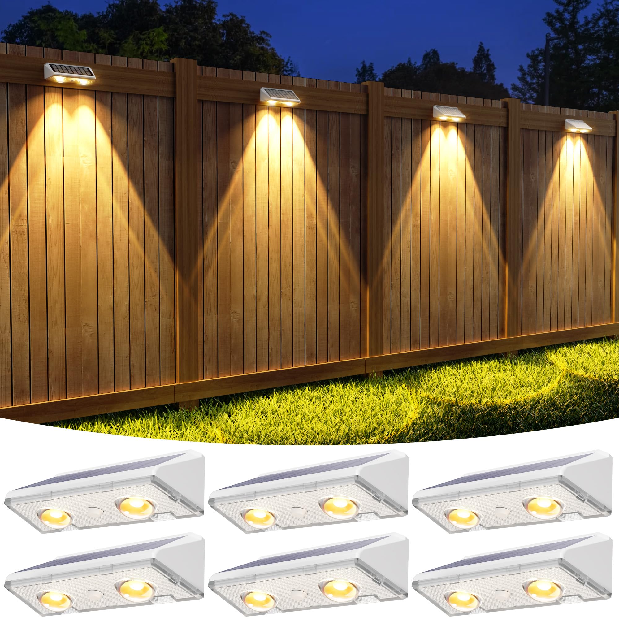 APONUO Solar Fence Lights Outdoor Waterproof, Fence Lights Solar Powered, 9 RGB Color Modes&Warm White&Cool White, Fence Solar L