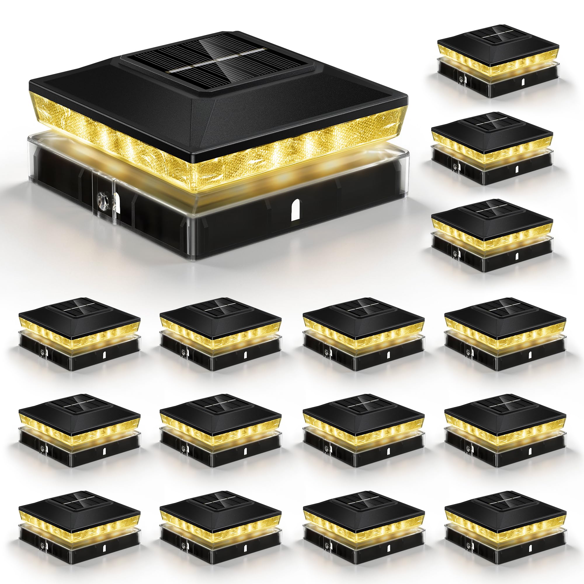 Toeuie Solar Post Cap Lights 16 Pack, IP65 Waterproof Outdoor Fence Post Solar Lights for 3.5x3.5 & 4x4 Wood/Vinyl Posts, 10-12 
