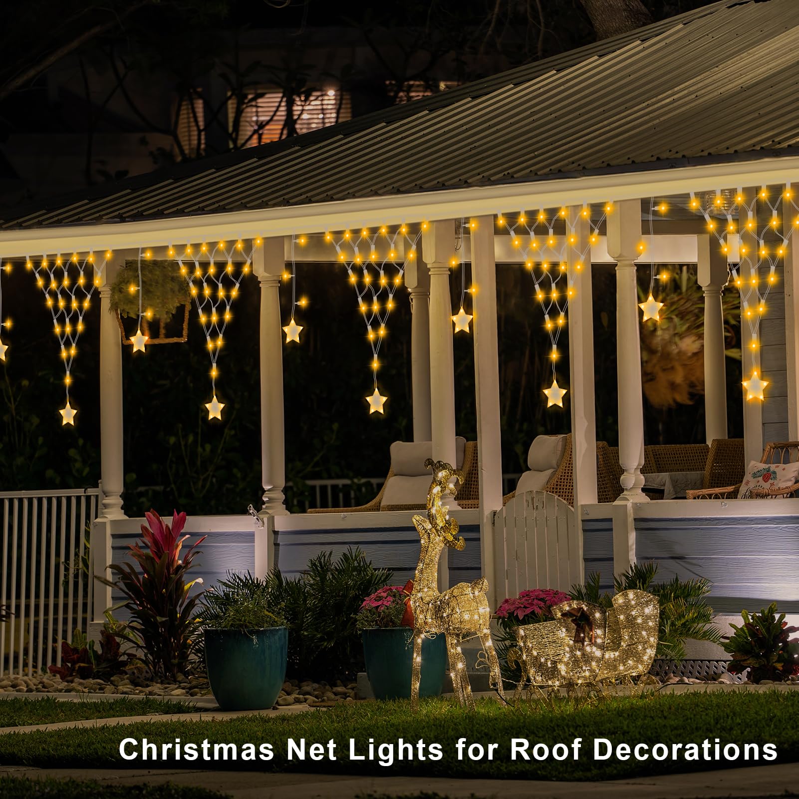 Christmas Net Lights,196 Led 13.1X1.9Ft Waterproof Outdoor Christmas Lights Net Lights Mesh Lights Mains Powered Timer Built In