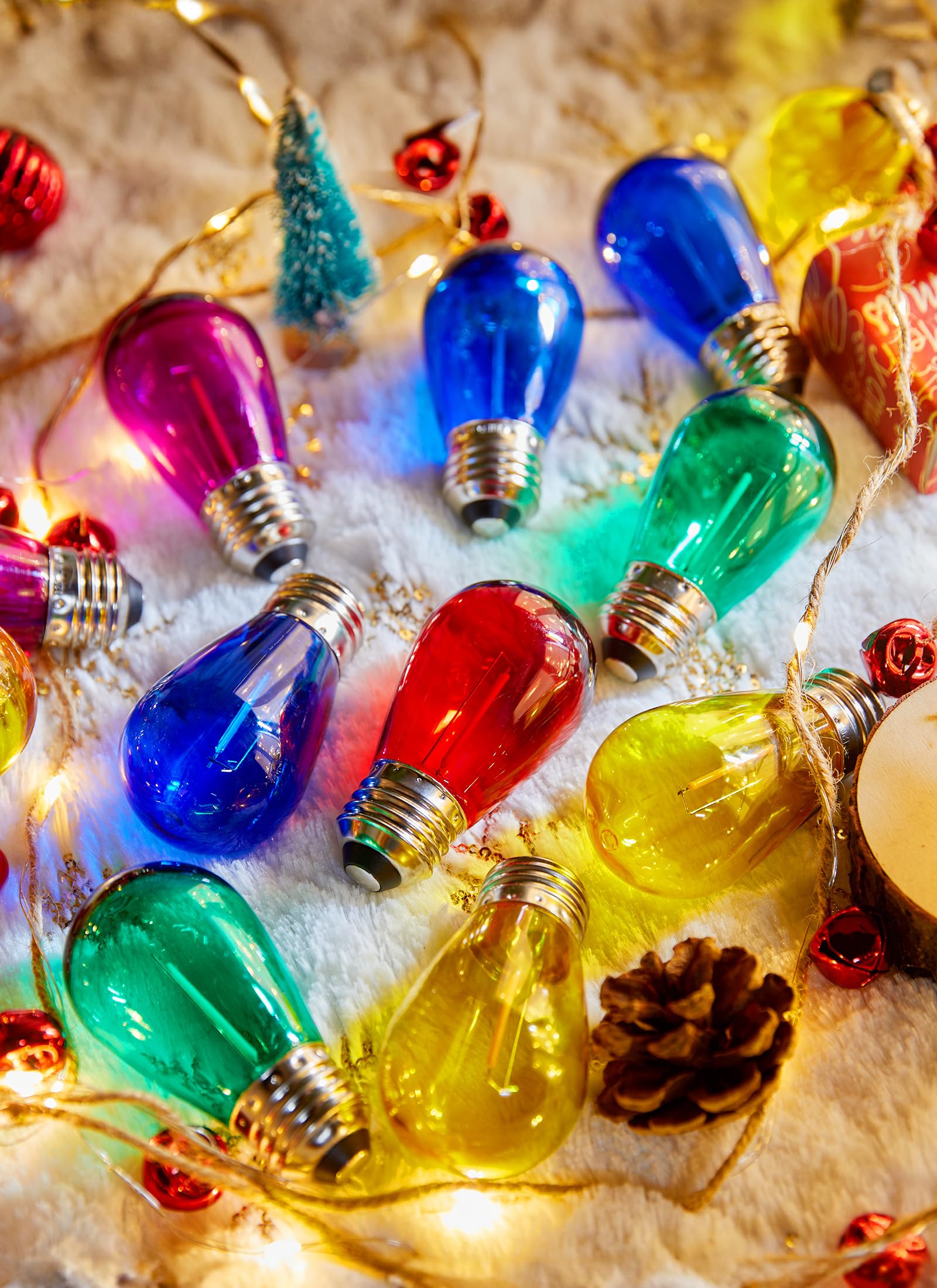Minetom S14 LED Christmas Replacement Light Bulbs, 20 Pack, Multicolor, 1 Watt, E26 Medium Base, Shatterproof Plastic