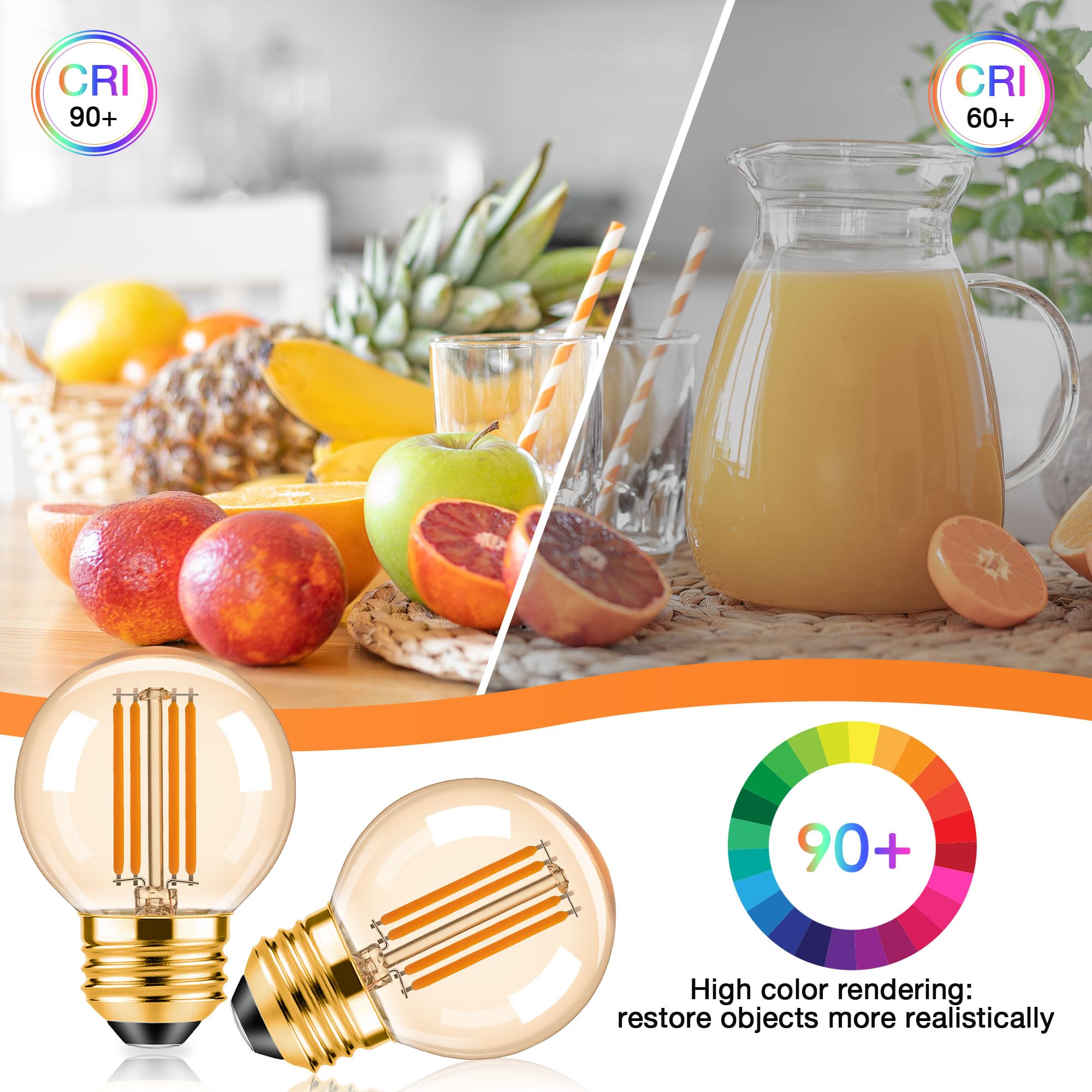 Tobegreat G16.5 Led Light Bulbs G50 Dimmable Globe Light Bulbs 4W(40 Watt Equivalent) 2700K Warm White 400Lm Candelabra Chandeli