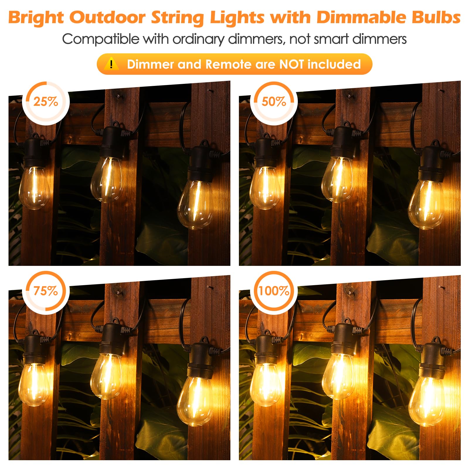 Larkvue 96Ft Led Outdoor String Lights, Waterproof Patio Lights With 30+3 2700K Dimmable Shatterproof Edison Hanging Bulbs For B